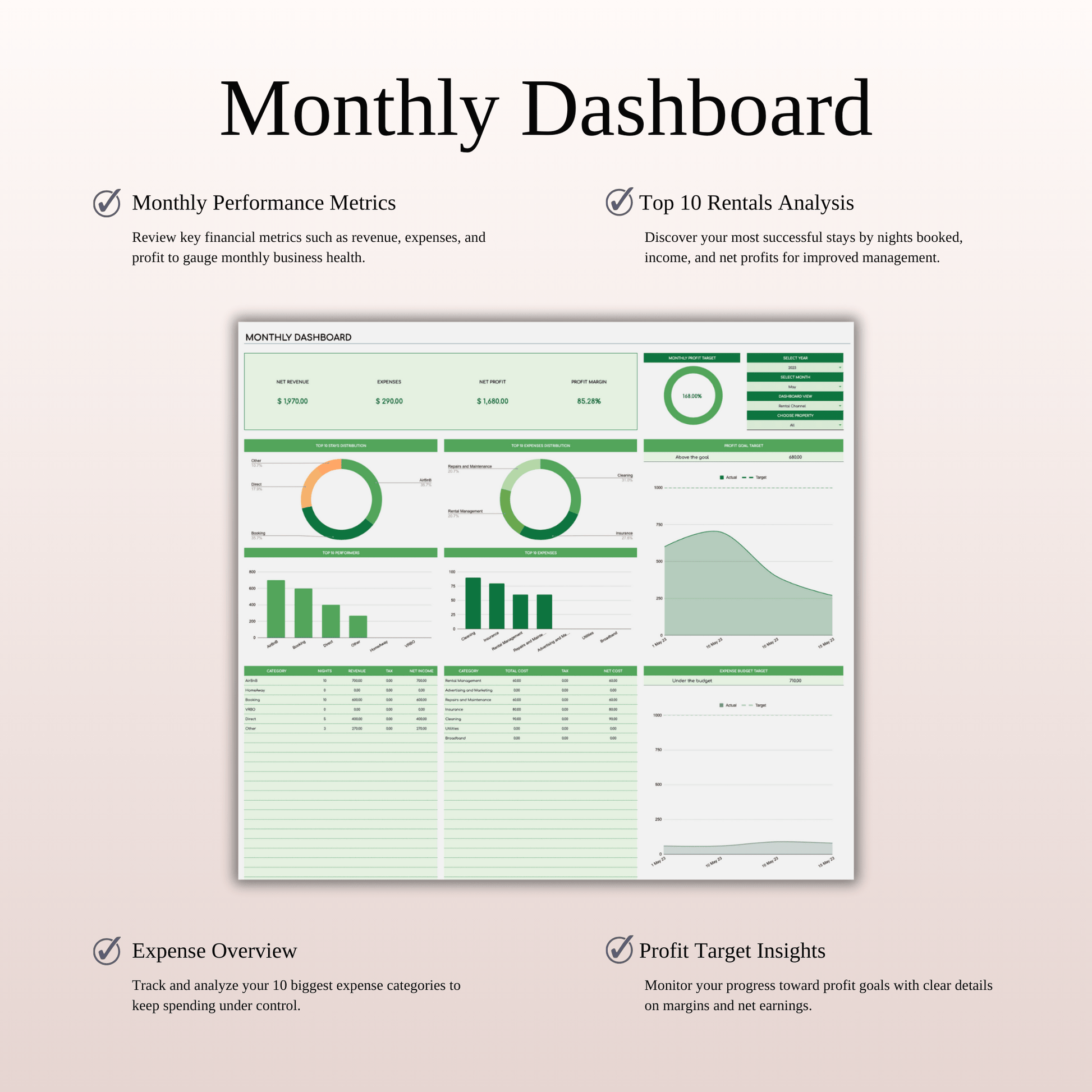 Zillow Property Management | Income & Expense Tracker (Green Theme) Keyzai