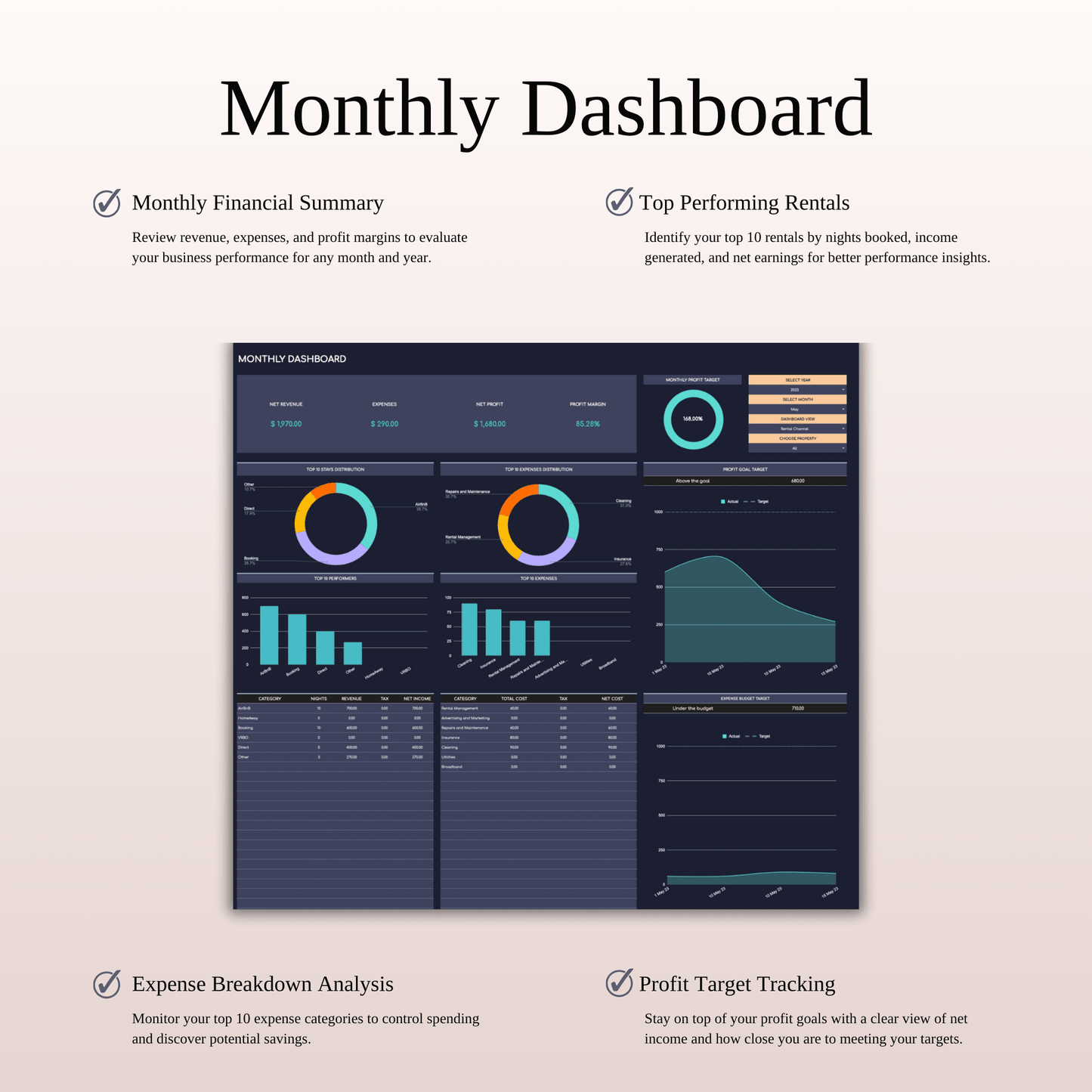 Zillow Bookkeeping Tracker | Excel & Google Sheets Template (Dark Theme) Keyzai