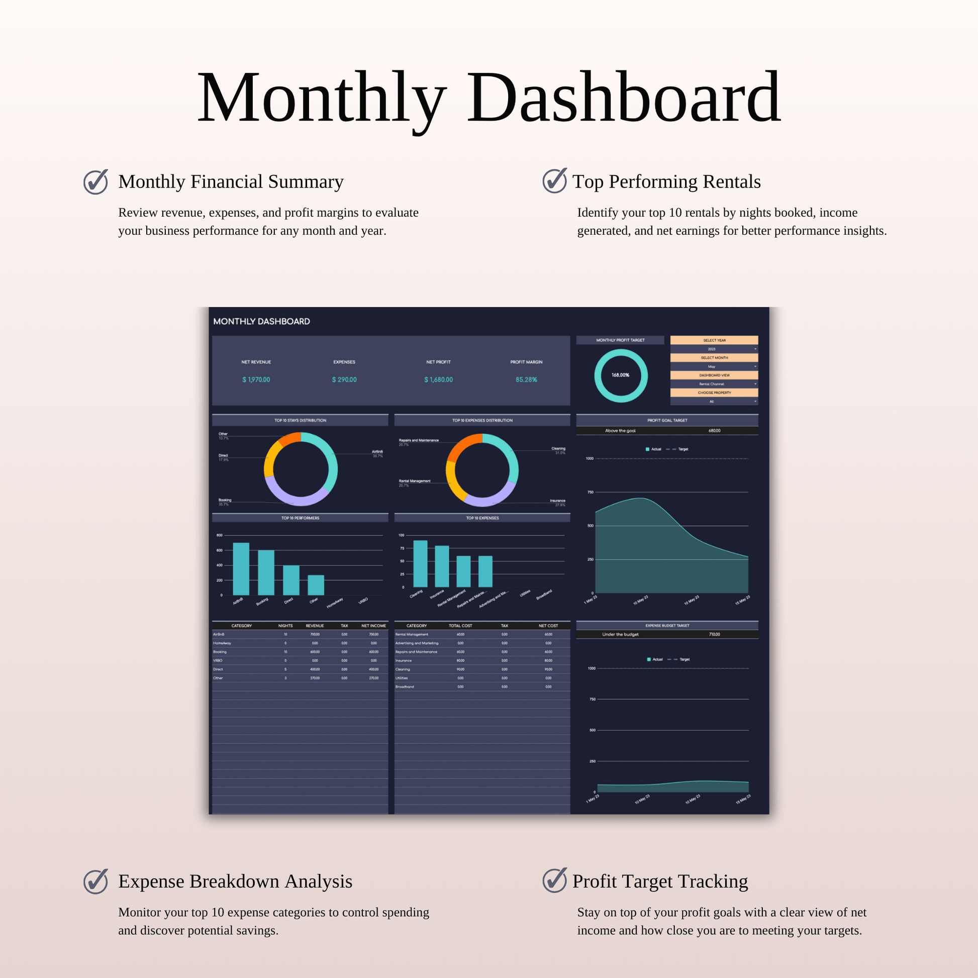 Zillow Bookkeeping Tracker | Excel & Google Sheets Template (Dark Theme) Keyzai