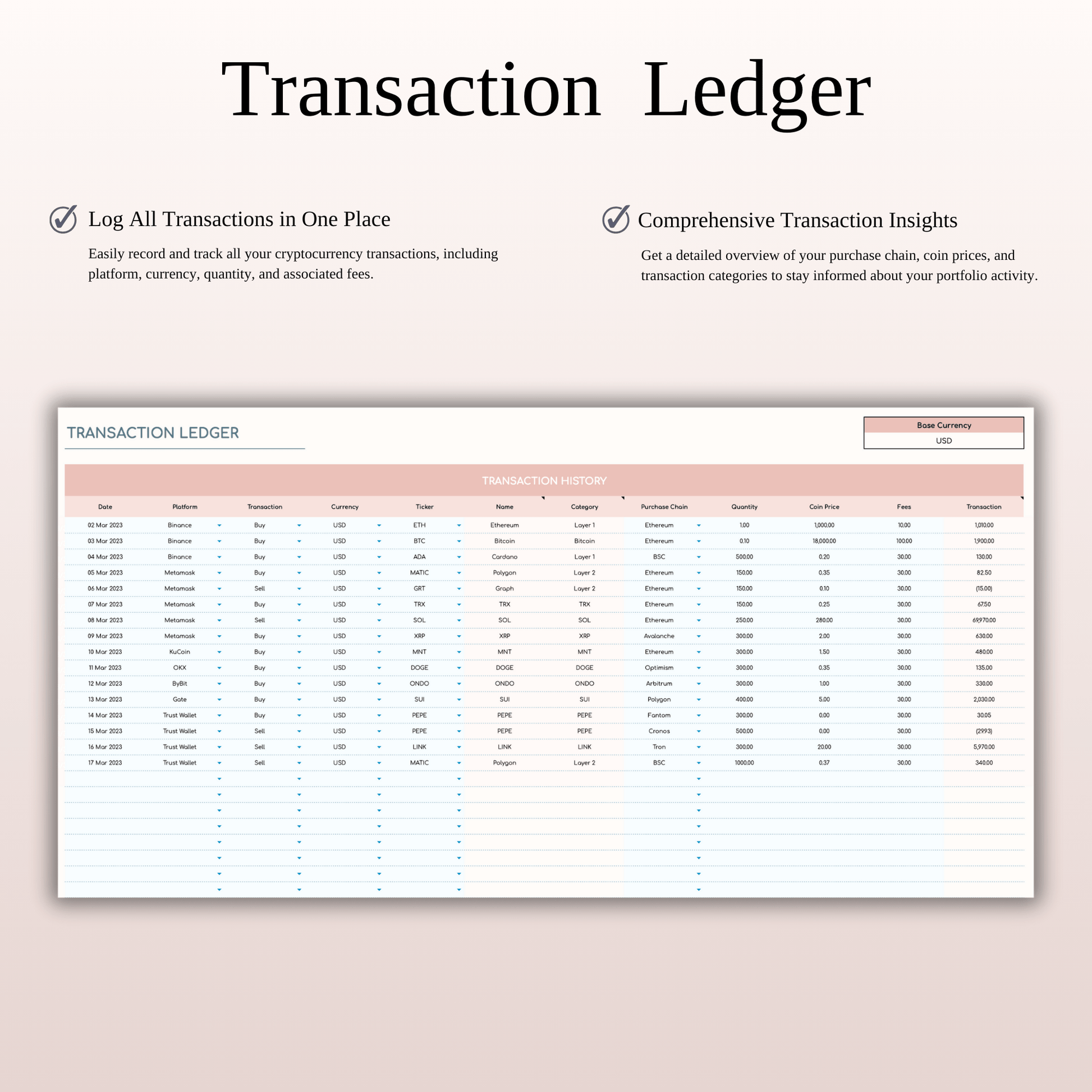 Cryptocurrency Investment Portfolio Tracker Spreadsheet for Excel & Google Sheets Keyzai