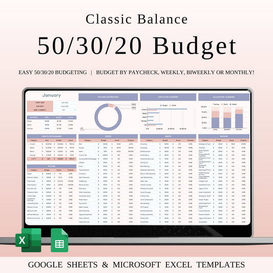 50/30/20 Budget Spreadsheet Template | Excel & Google Sheets Keyzai