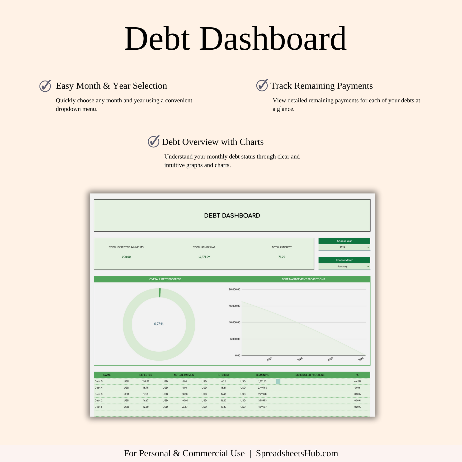 PLR - Debt Snowball Calculator Template (Green Theme) Keyzai