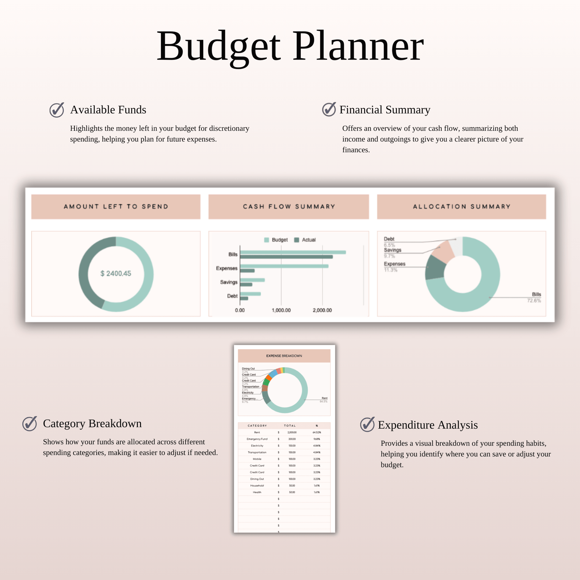 Easy Budget Planner for Personal Finance Tracking (Elegant Theme) Keyzai