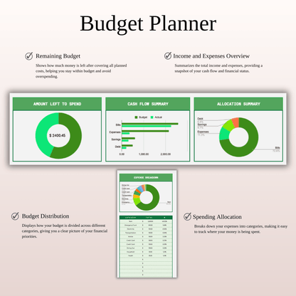 Simple Budget Planner, Personal Finance Tracker (Green Theme) Keyzai