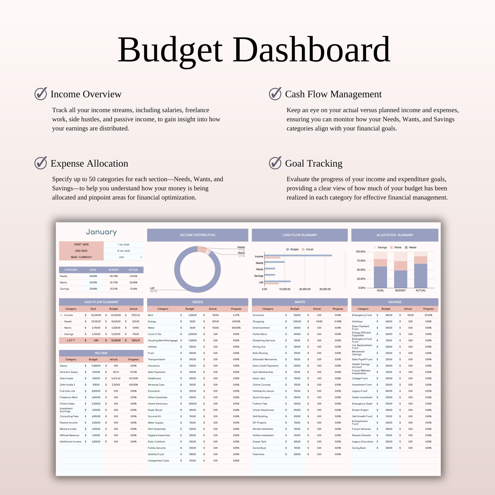60/20/20 Budget Spreadsheet Template | Excel & Google Sheets Keyzai
