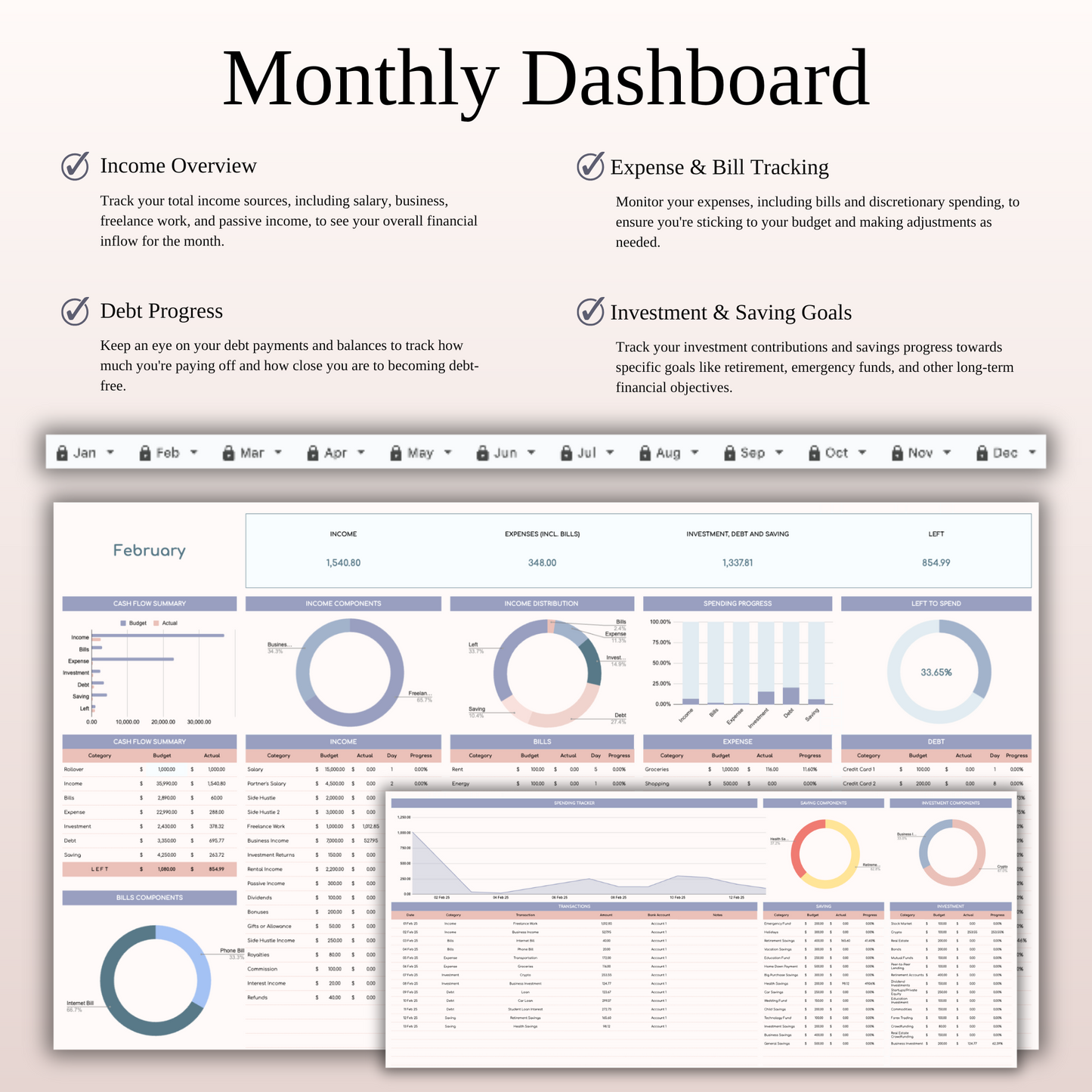 Annual Paycheck Budget Spreadsheet Template in Excel and Google Sheets Keyzai