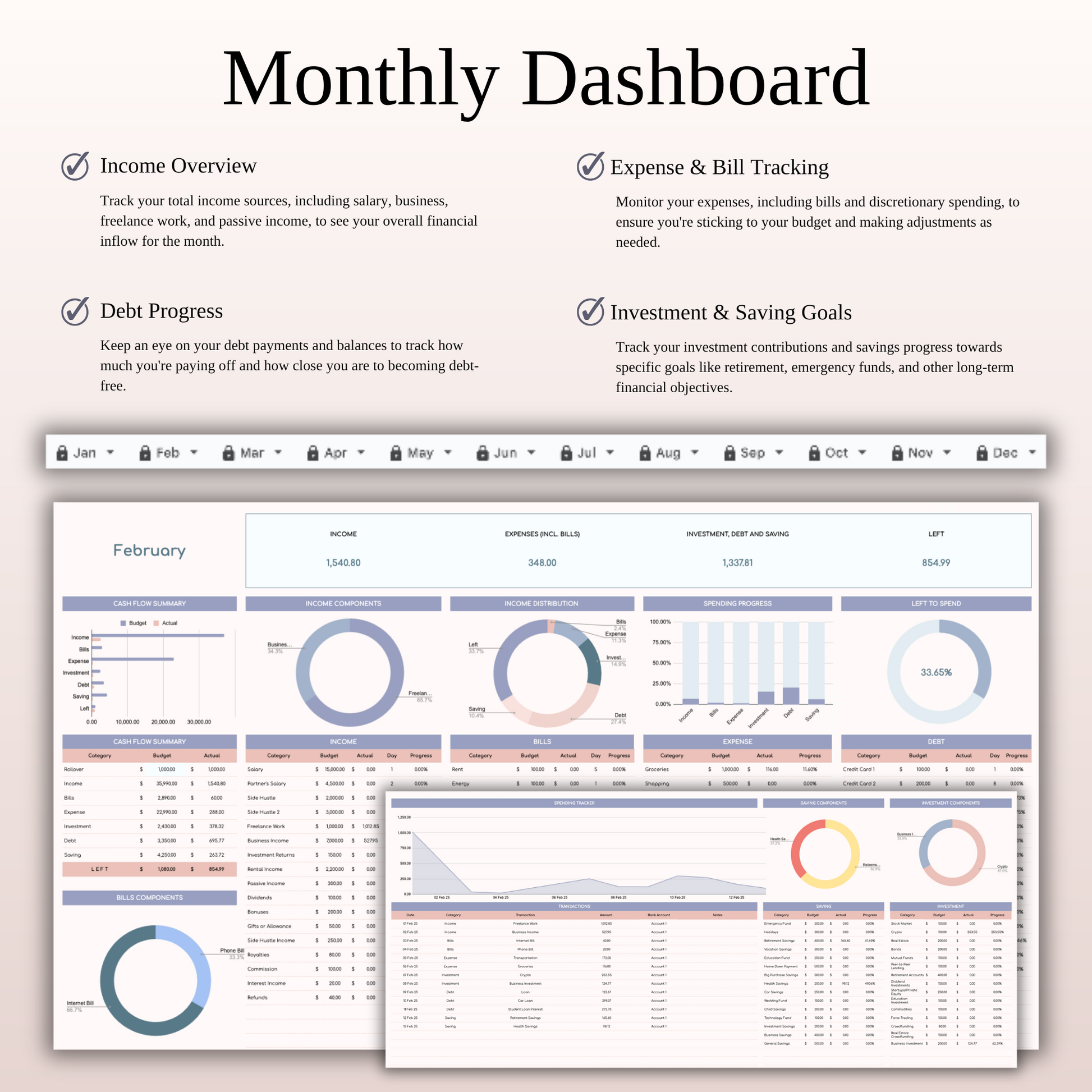 Annual Paycheck Budget Spreadsheet Template in Excel and Google Sheets Keyzai
