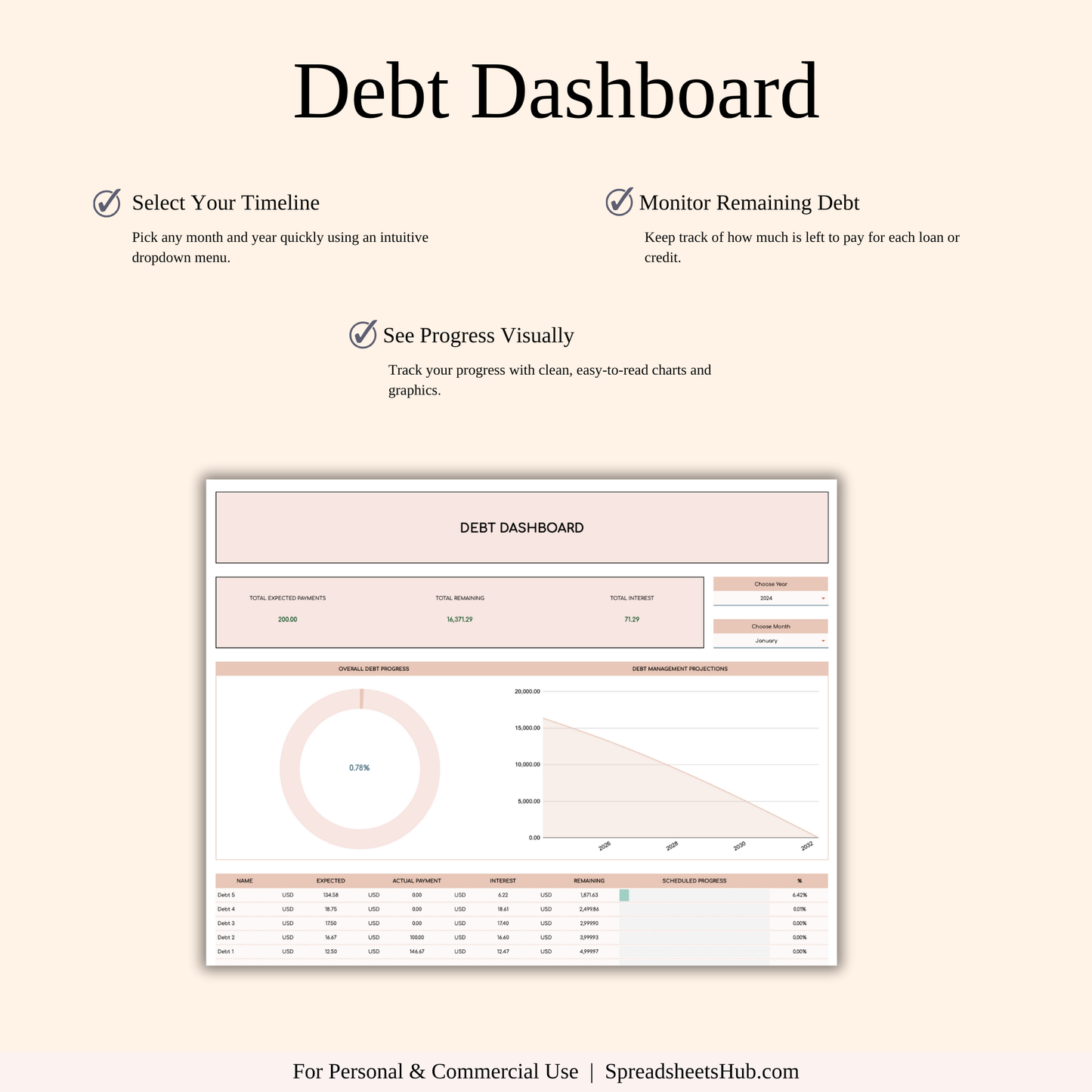 PLR - Debt Snowball Method Payoff Template (Elegant Mode) Keyzai