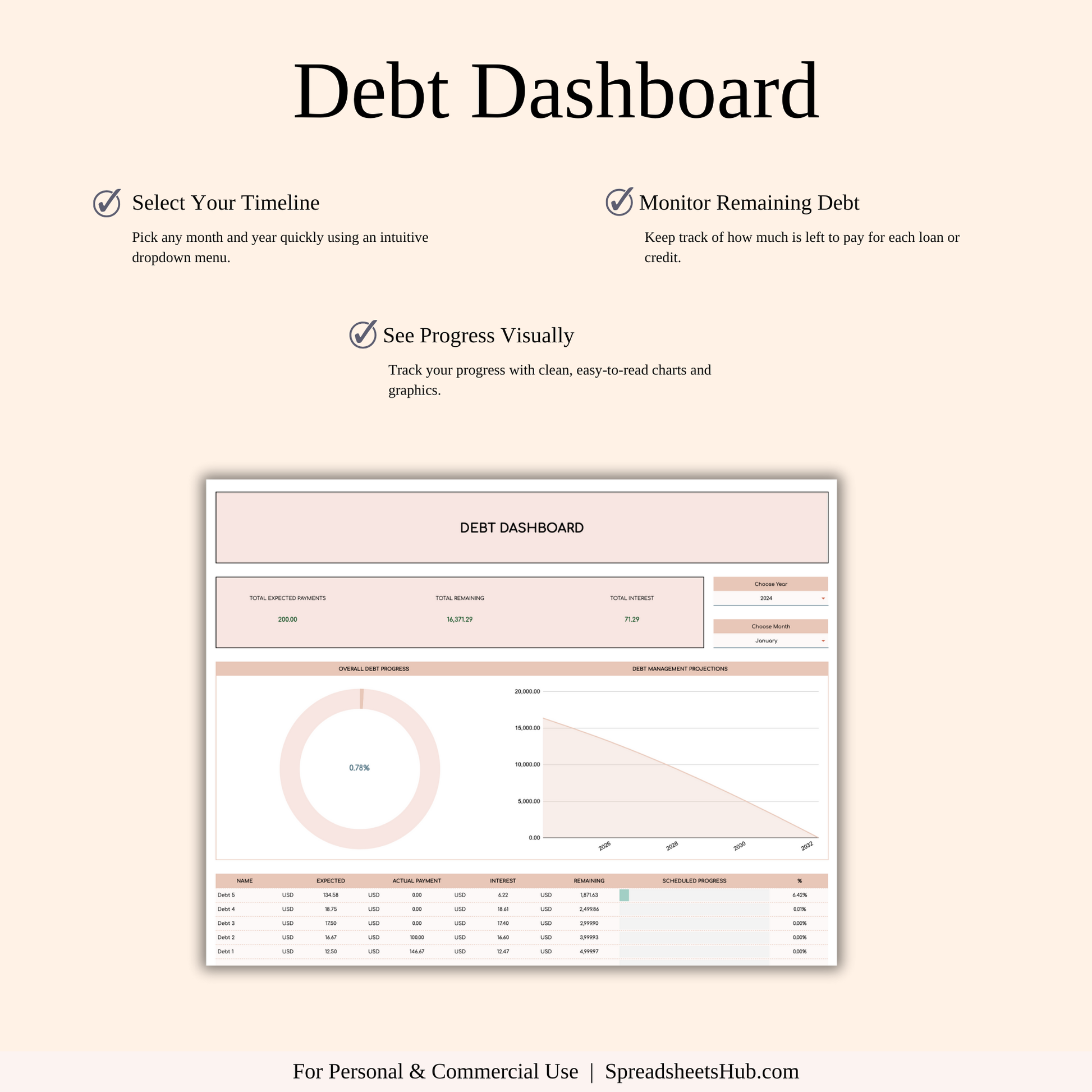 PLR - Debt Snowball Method Payoff Template (Elegant Mode) Keyzai