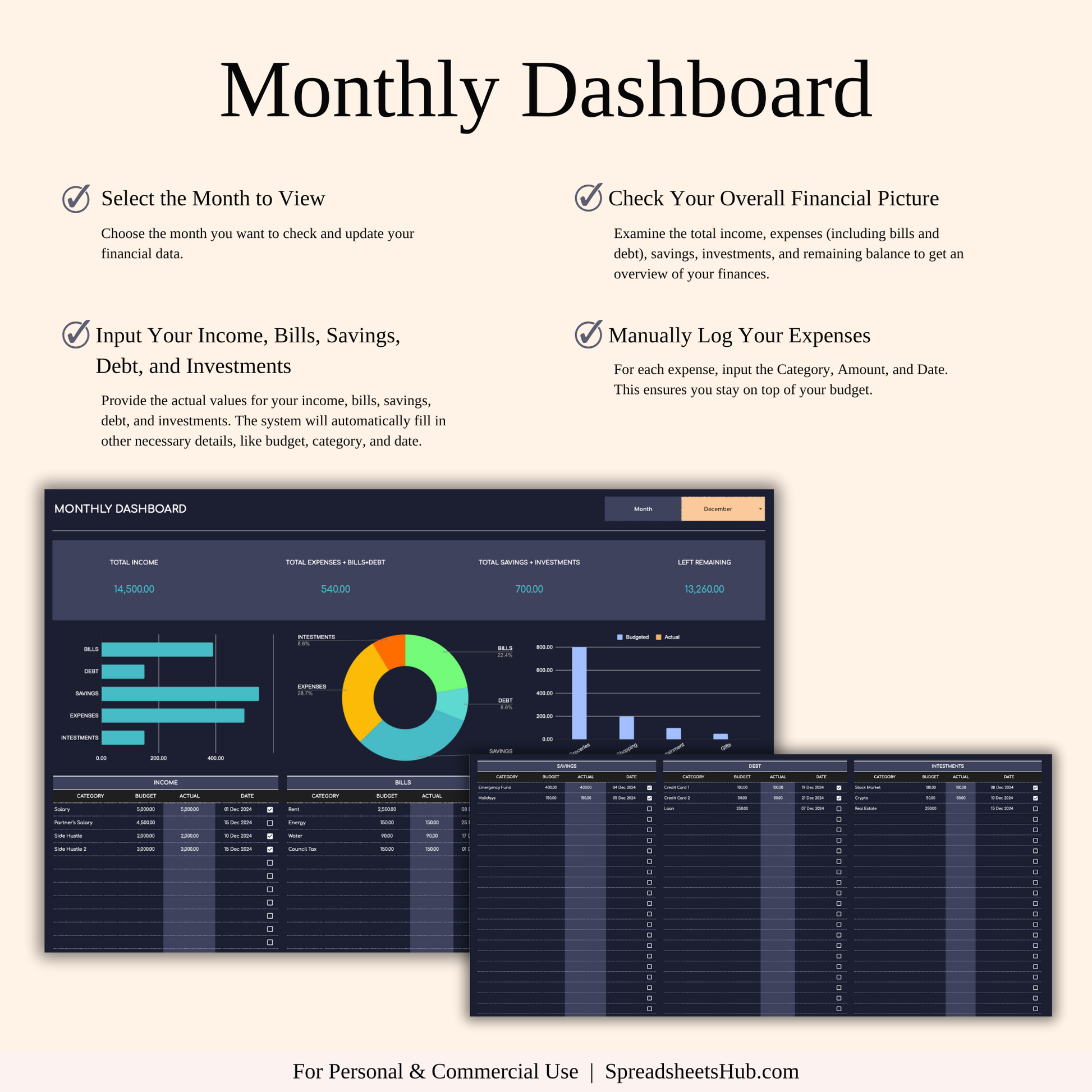 PLR - Bill Payment Calendar Template (Dark Theme) Keyzai