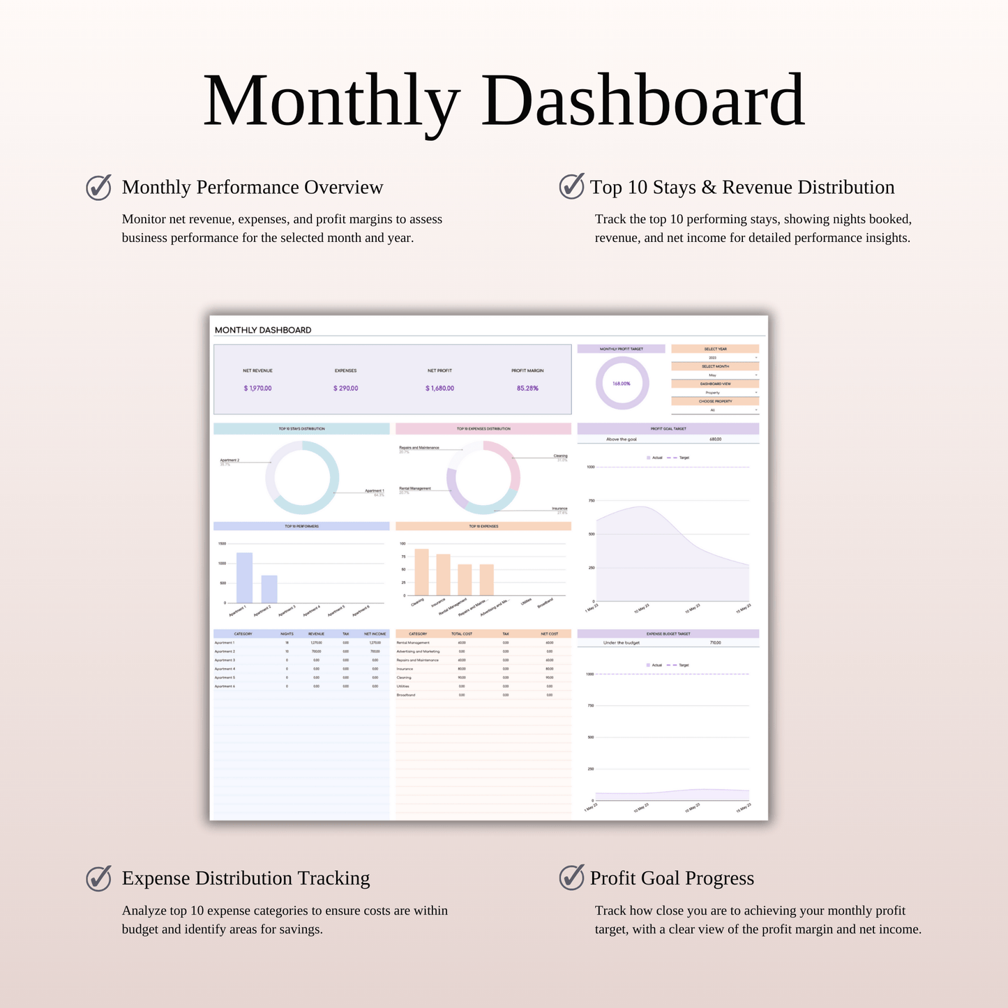 Airbnb Property Management Tracker (Rainbow Theme) Keyzai