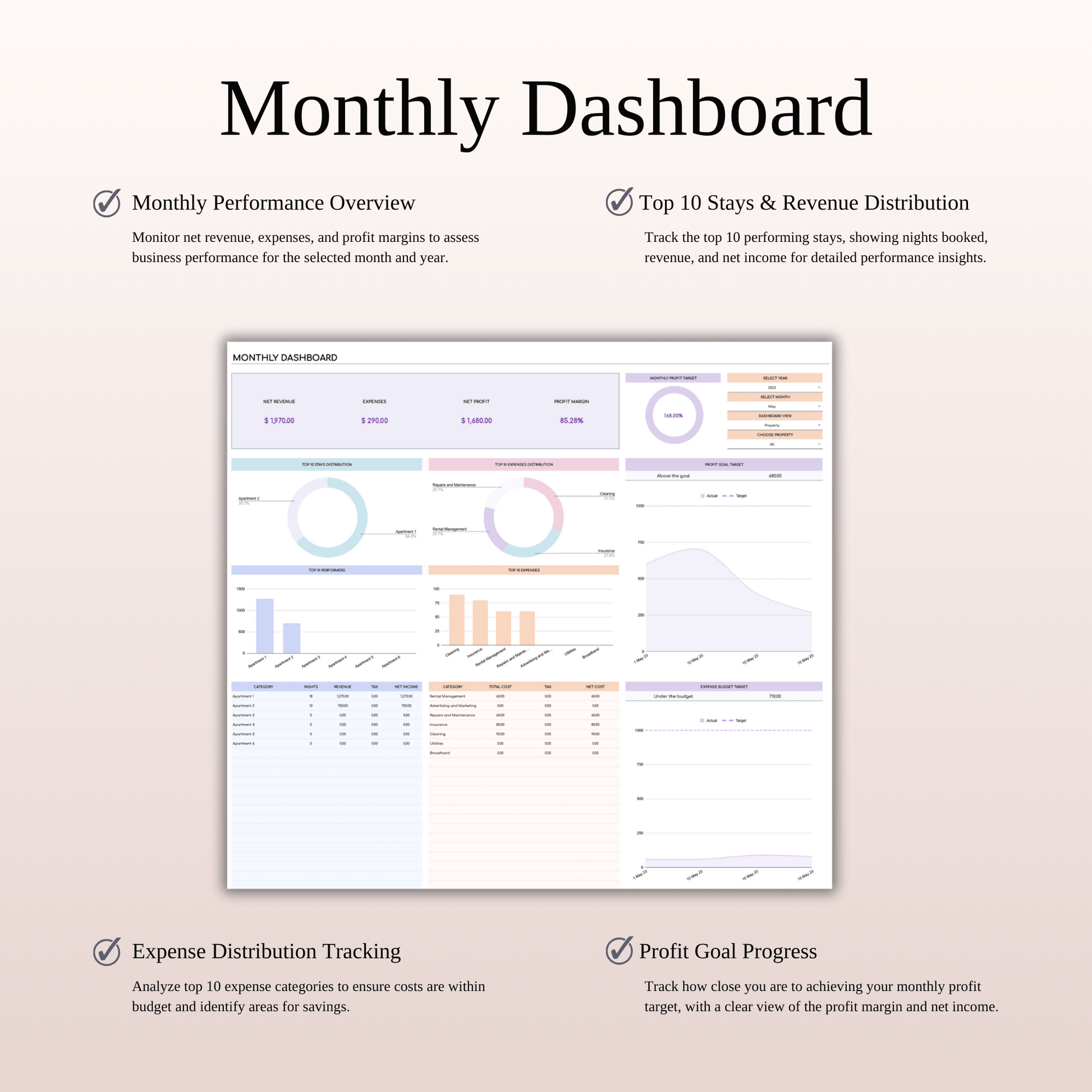 Airbnb Property Management Tracker (Rainbow Theme) Keyzai
