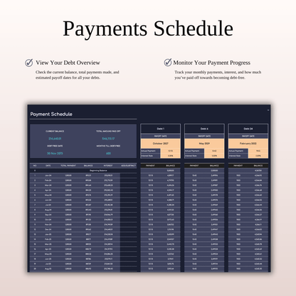 Debt Payoff Tracker | Excel & Google Sheets (Dark Theme) Keyzai