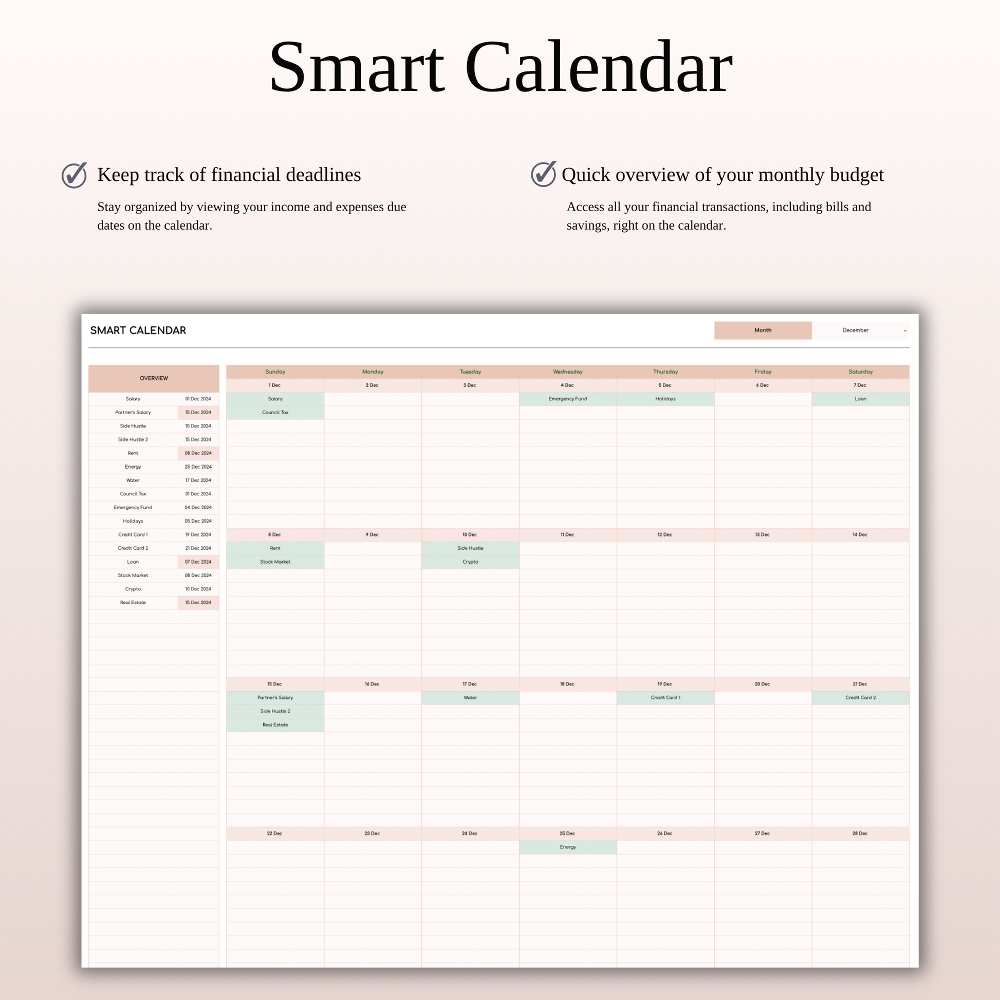 Bill Tracker Calendar Template Excel & Google Sheets (Elegant Theme) Keyzai