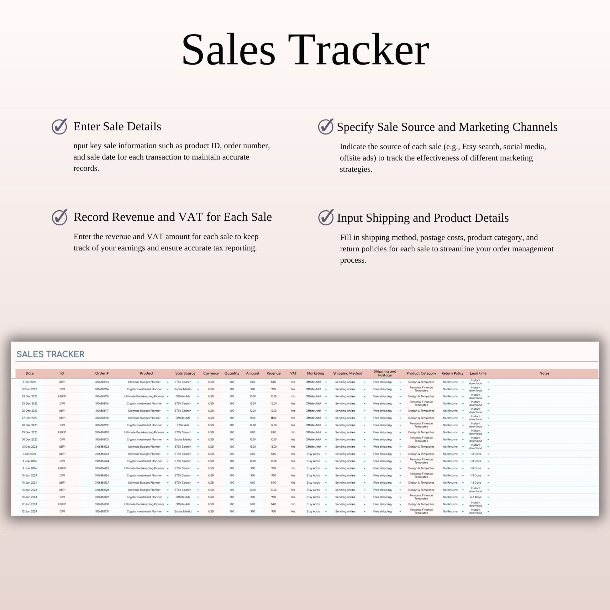 Etsy Seller Spreadsheet Template in Excel & Google Sheets Keyzai