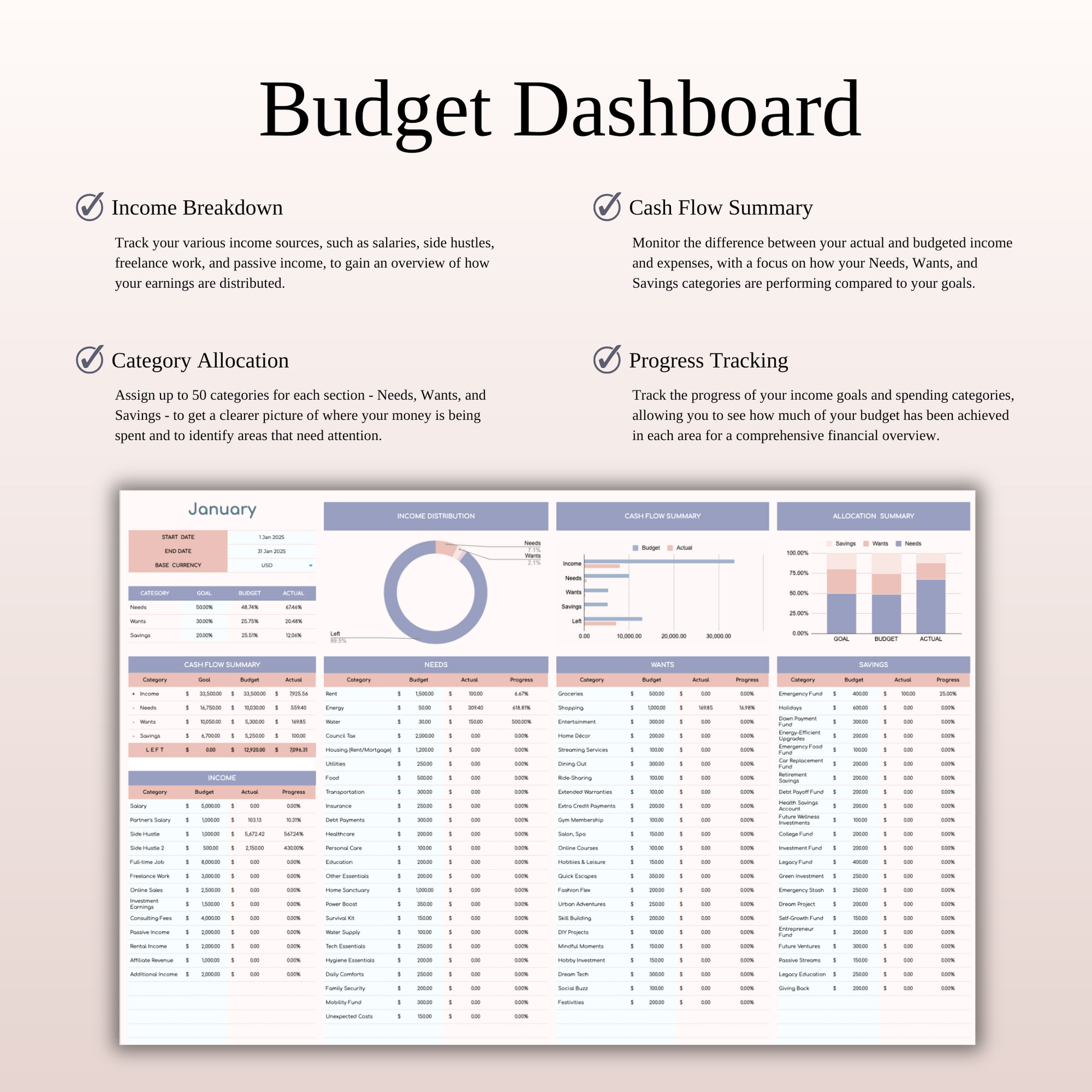 50/30/20 Budget Spreadsheet Template | Excel & Google Sheets Keyzai