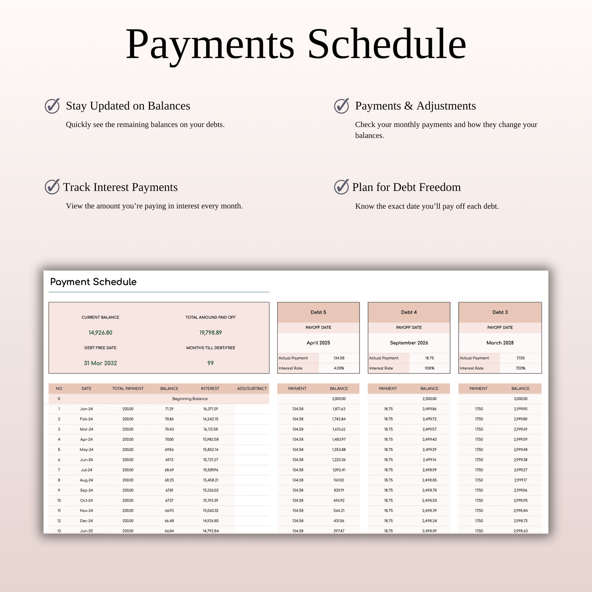 Debt Snowball Method Payoff Template for Excel & Google Sheets (Elegant Mode) Keyzai