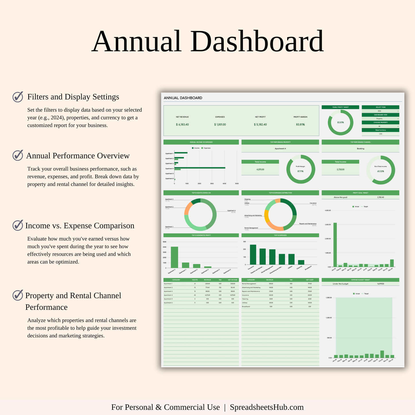 PLR - Airbnb Bookkeeping Spreadsheet Template (Green Theme) Keyzai