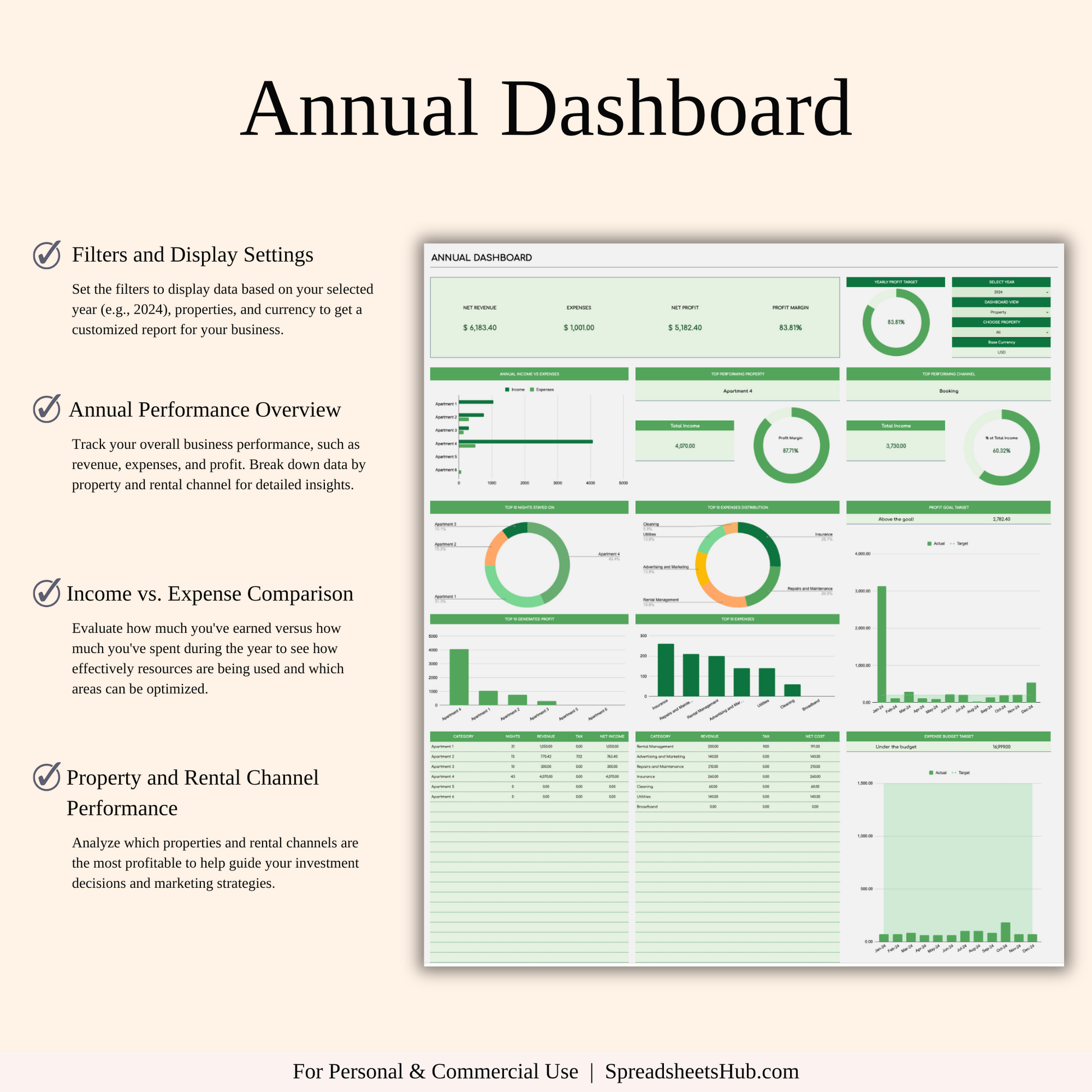PLR - Airbnb Bookkeeping Spreadsheet Template (Green Theme) Keyzai