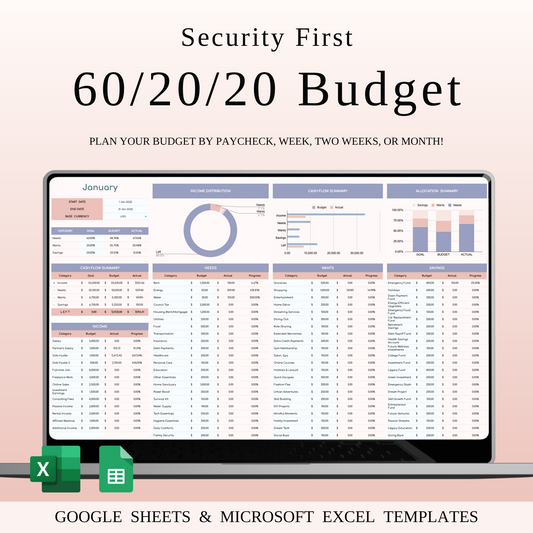 60/20/20 Budget Spreadsheet Template | Excel & Google Sheets Keyzai