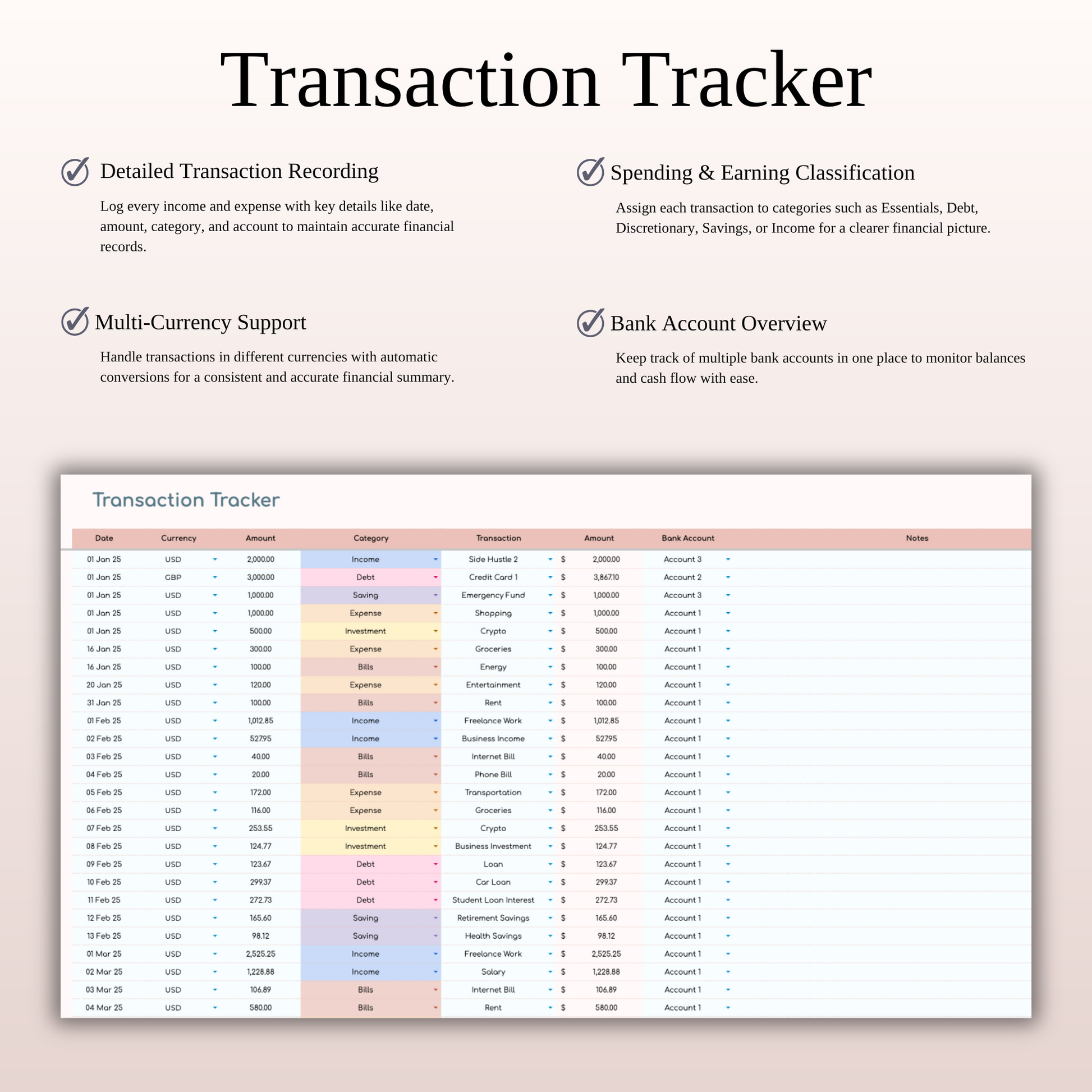 Annual Paycheck Budget Spreadsheet Template in Excel and Google Sheets Keyzai