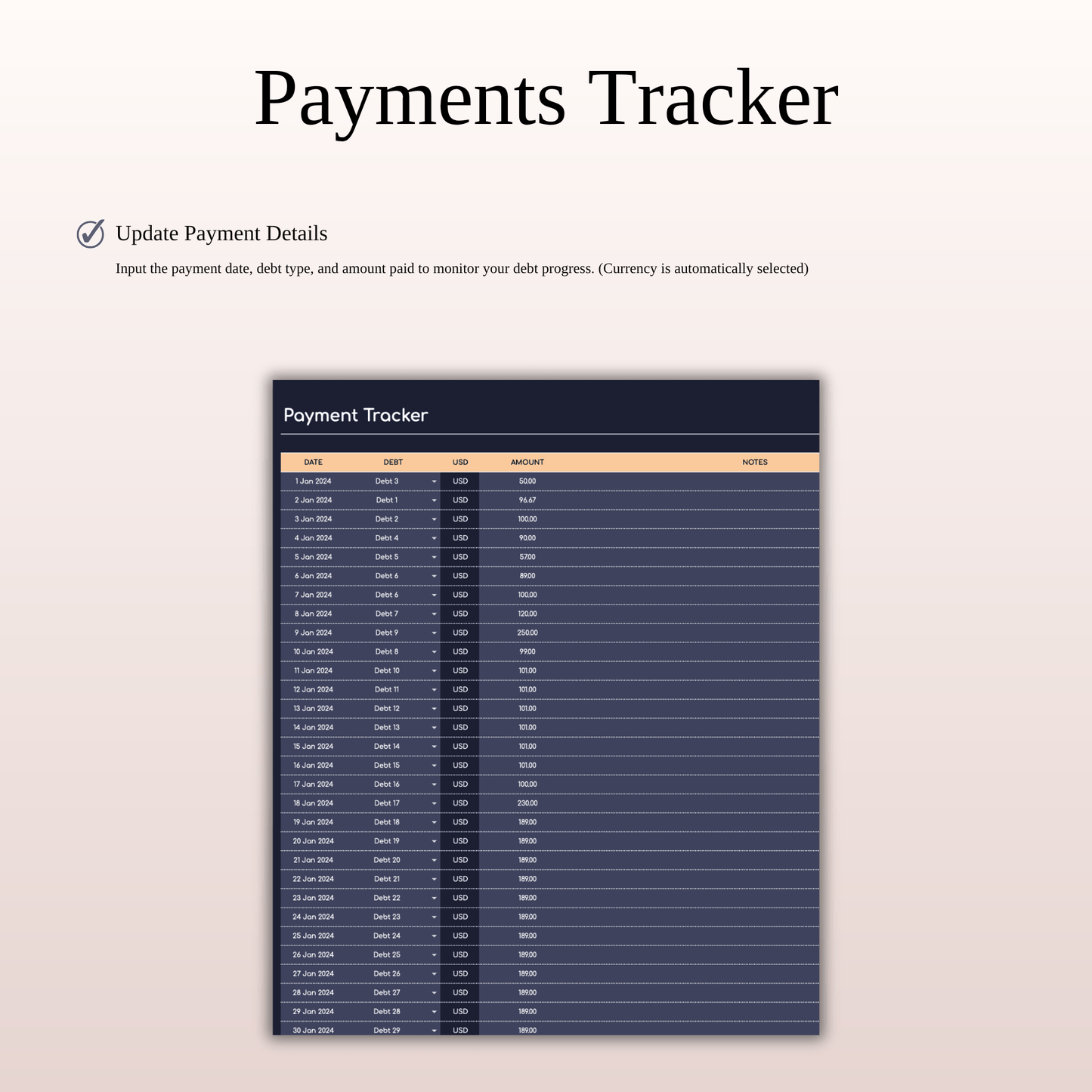Debt Payoff Tracker | Excel & Google Sheets (Dark Theme) Keyzai