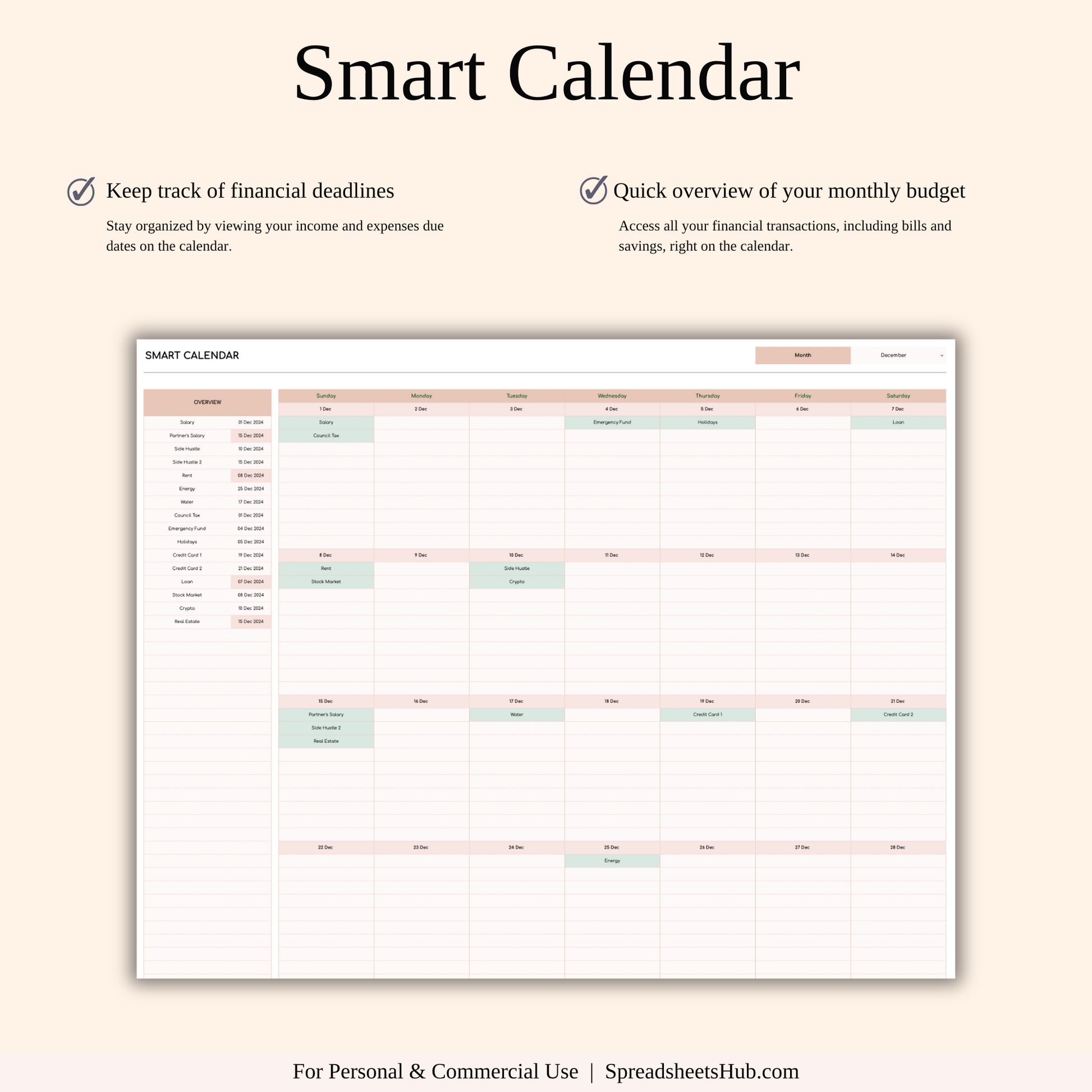 PLR - Bill Tracker Calendar Template (Elegant Theme) Keyzai