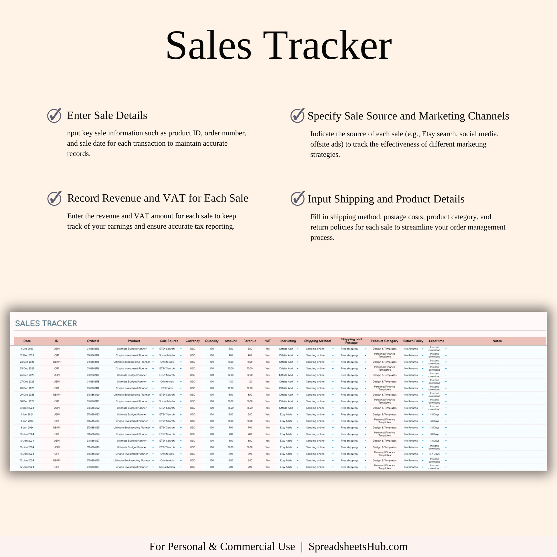 PLR - Etsy Seller Spreadsheet Template Keyzai