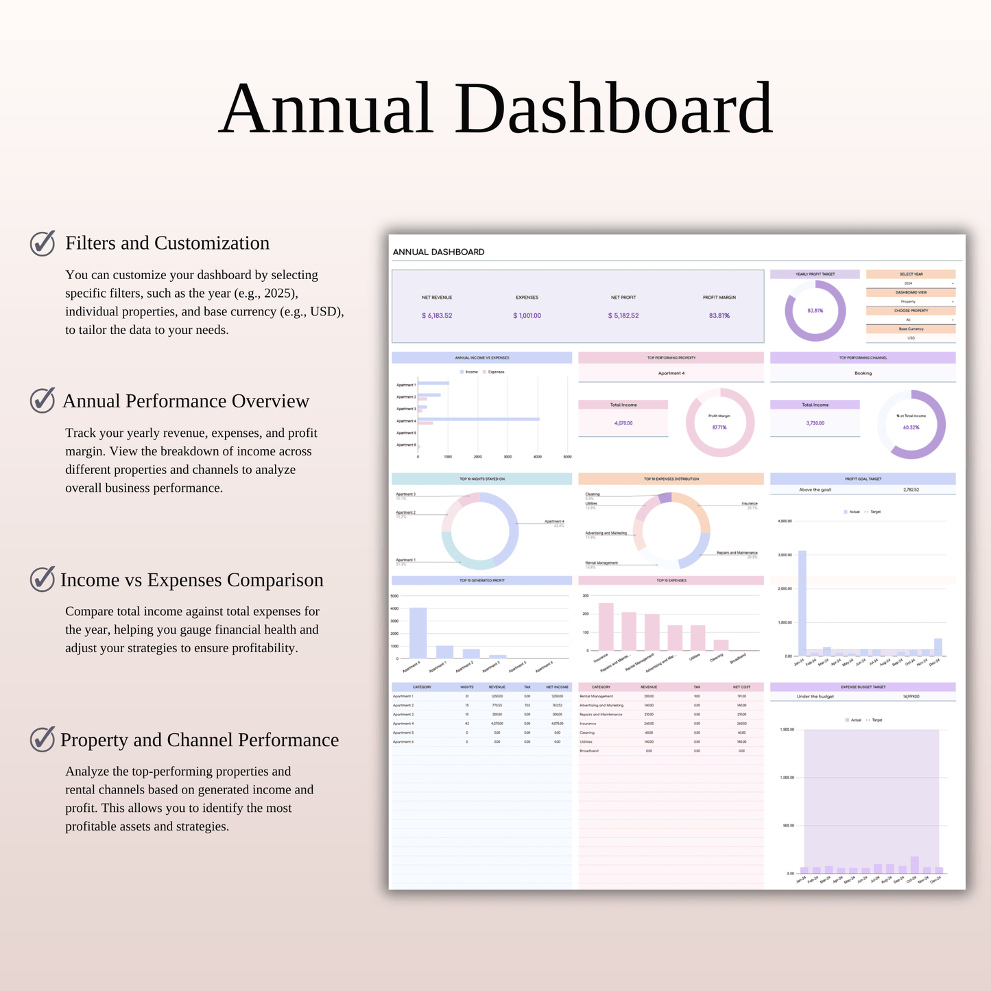 Airbnb Property Management Tracker (Rainbow Theme) Keyzai