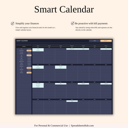 PLR - Bill Payment Calendar Template (Dark Theme) Keyzai