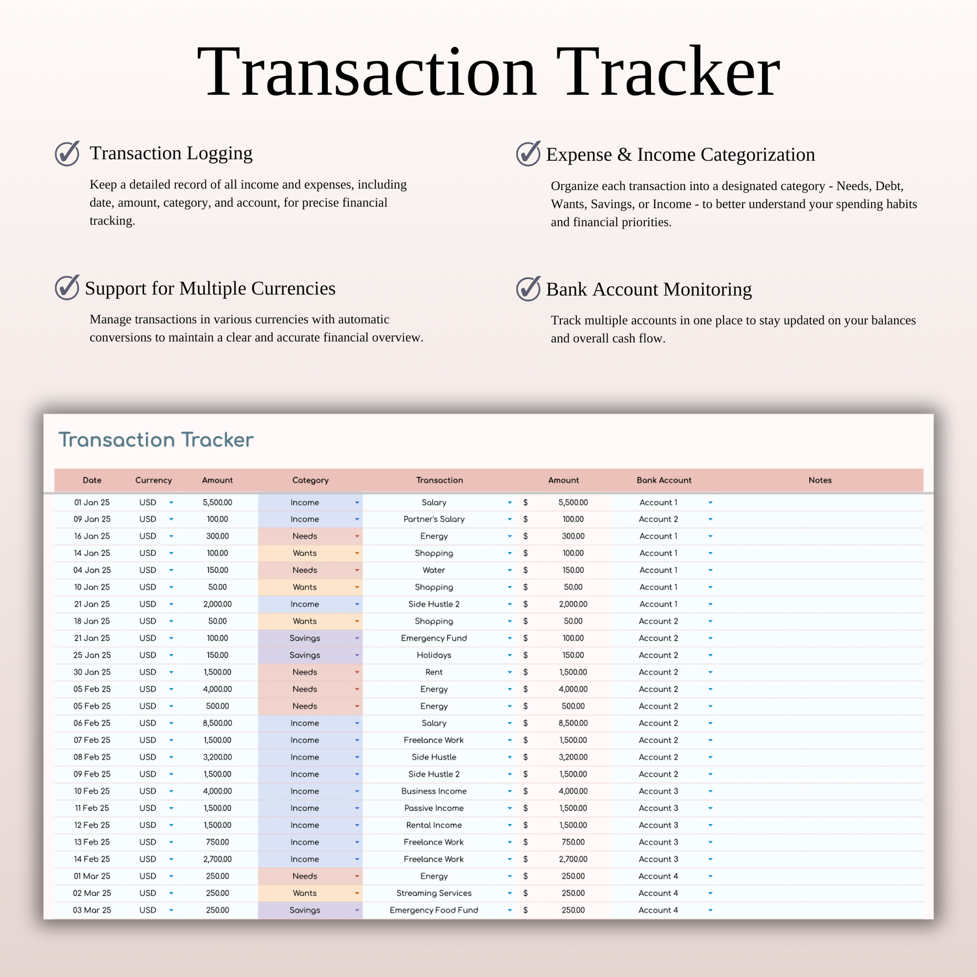 Annual 50/30/15/5 Budget Spreadsheet Template in Excel & Google Sheets Keyzai