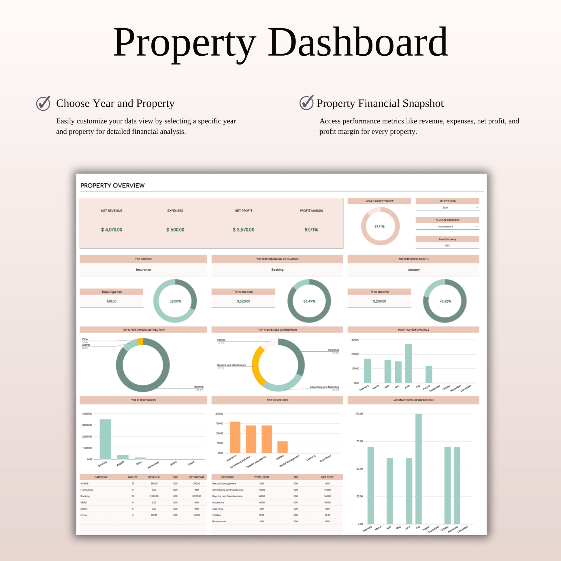Zillow Property Tracker | Excel & Google Sheets for Hosts (Elegant Theme) Keyzai
