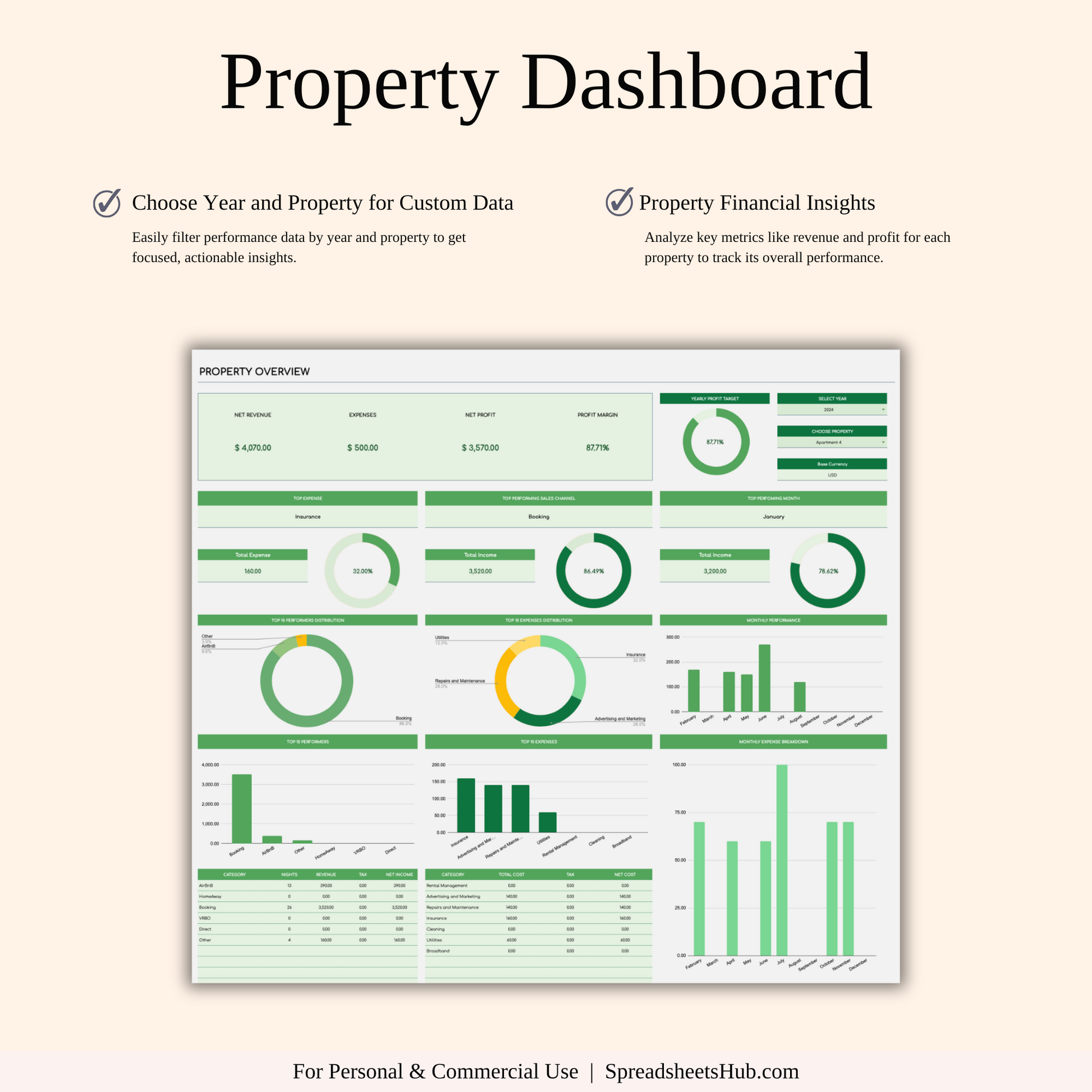 PLR - Airbnb Bookkeeping Spreadsheet Template (Green Theme) Keyzai