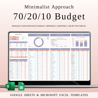 70/20/10 Budget Spreadsheet Template | Excel & Google Sheets Keyzai