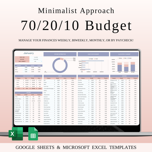 70/20/10 Budget Spreadsheet Template | Excel & Google Sheets Keyzai