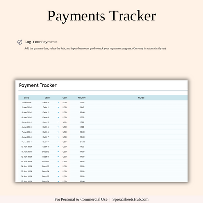 PLR - Debt Tracker Spreadsheet Template (Rainbow Theme) Keyzai