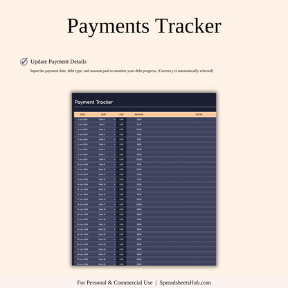 PLR - Debt Payoff Tracker | Excel & Google Sheets (Dark Theme) Keyzai