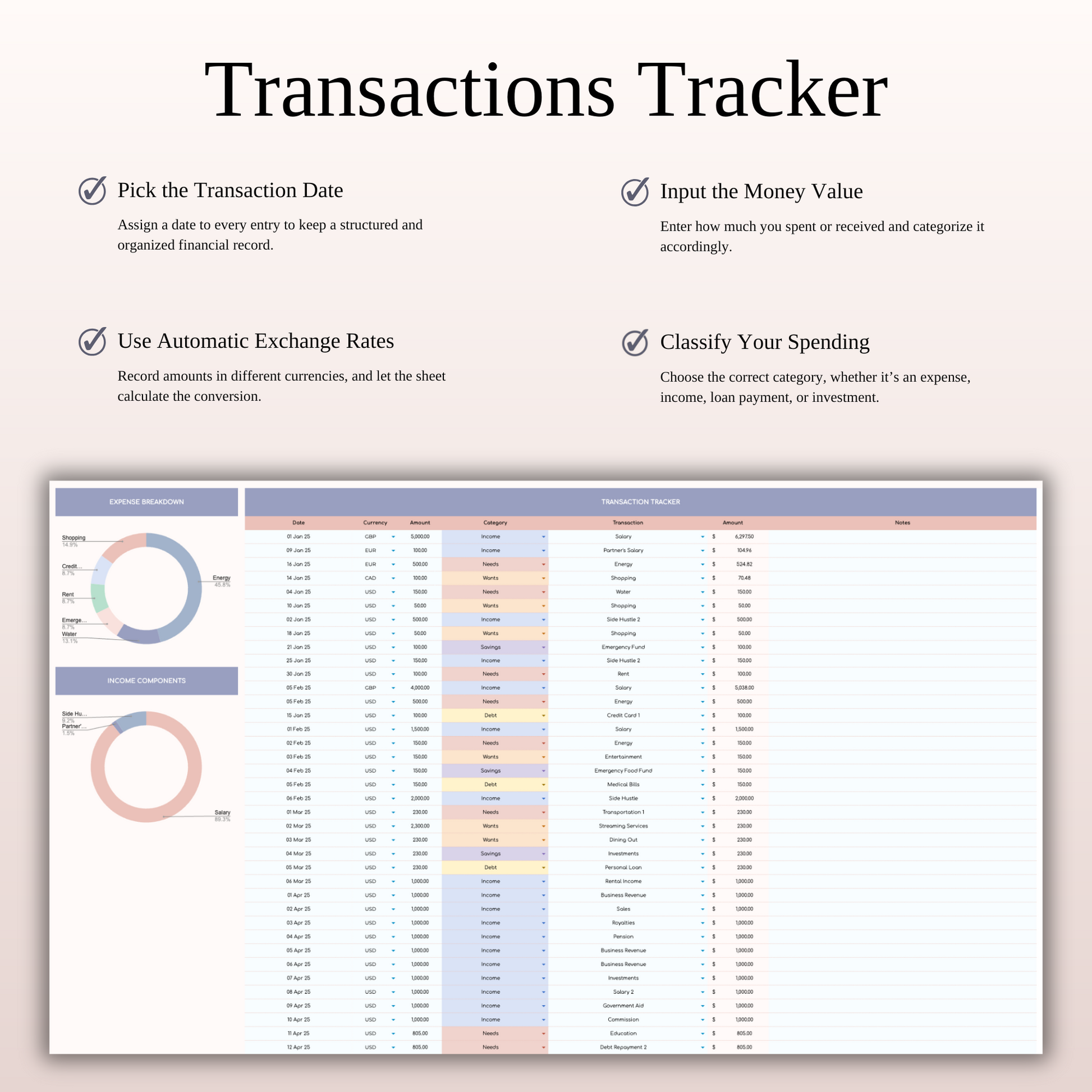 45/30/20/5 Budget Spreadsheet Template | Excel & Google Sheets Keyzai