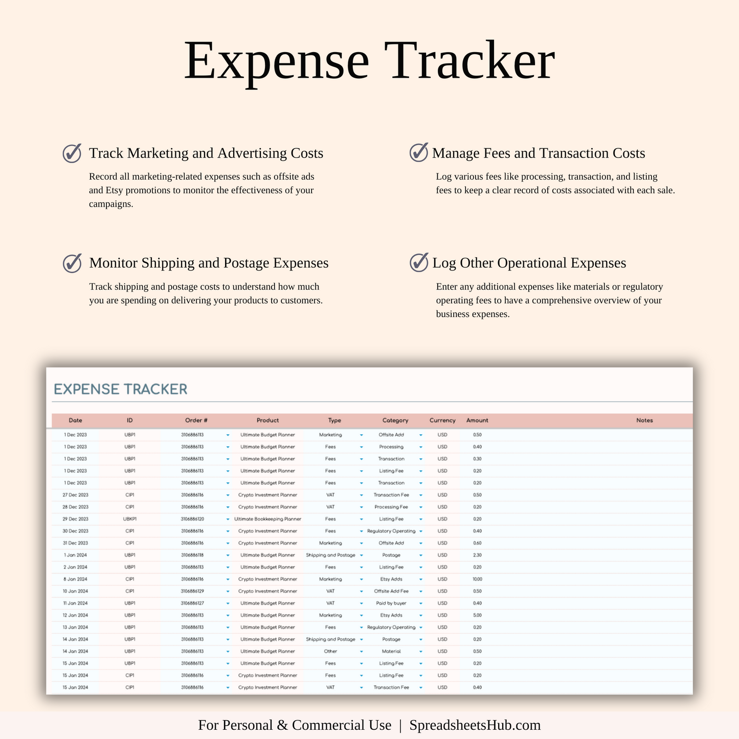 PLR - Etsy Seller Spreadsheet Template Keyzai