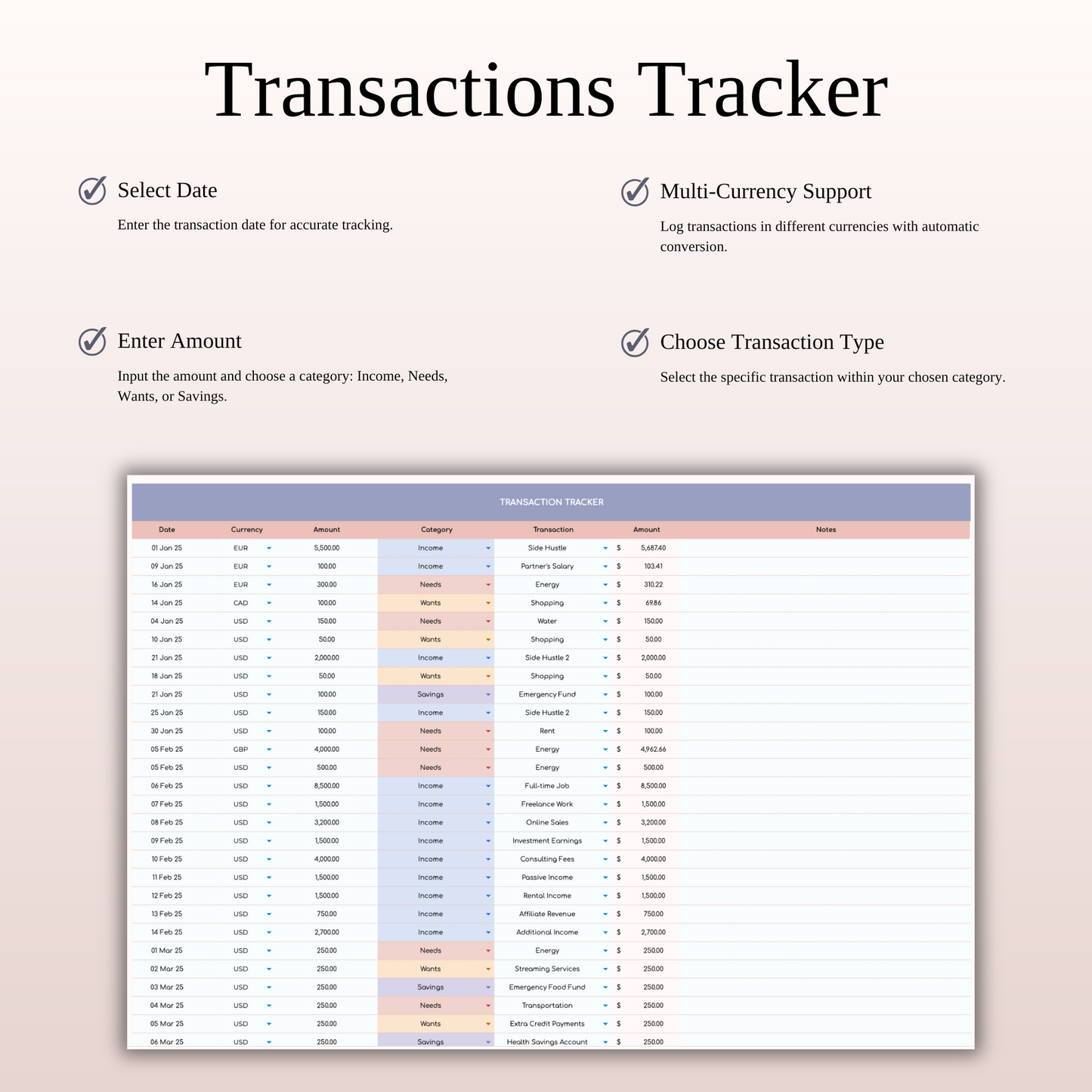 30/50/20 Budget Spreadsheet Template | Excel & Google Sheets Keyzai