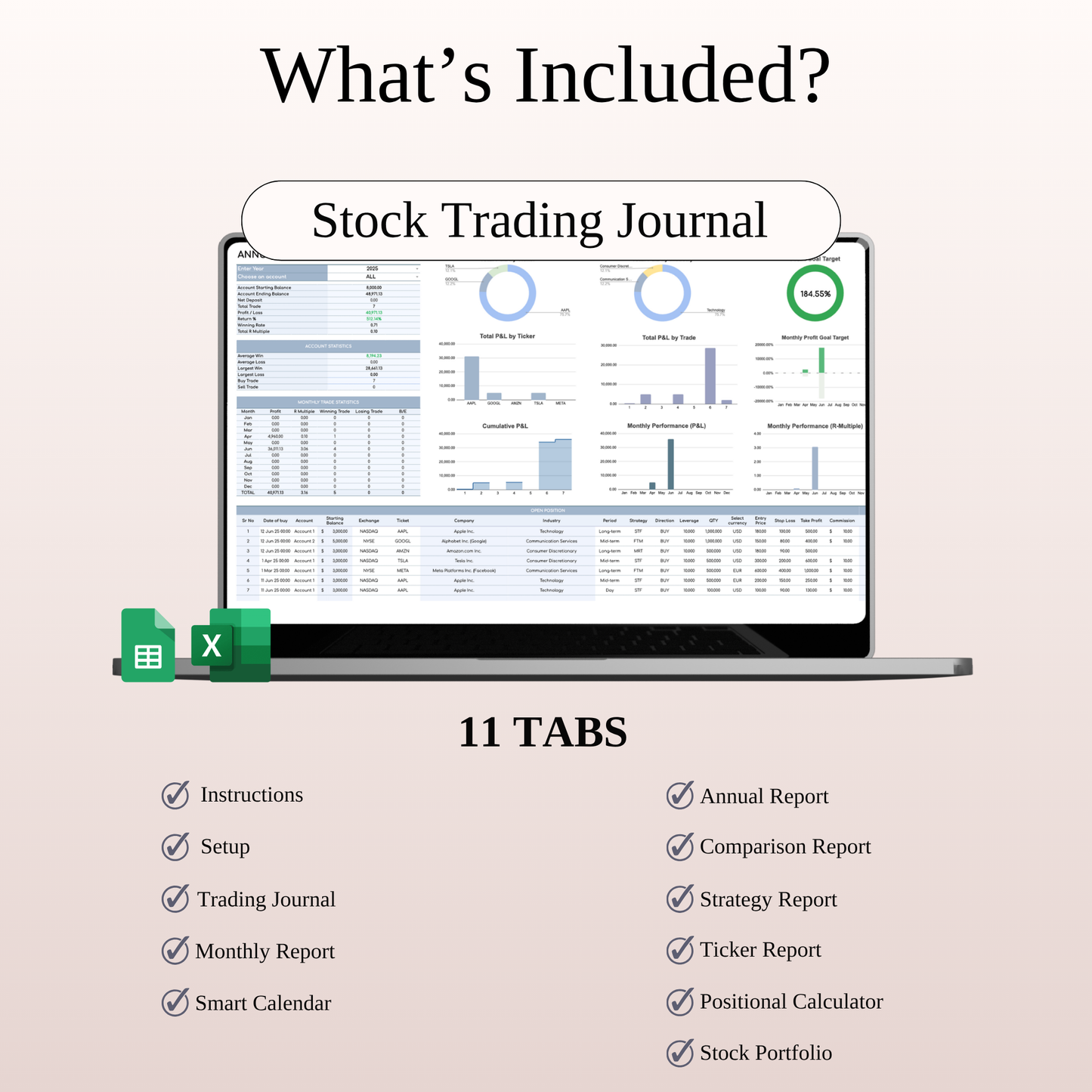 Ultimate Trading Journal Bundle Template for Google Sheets & Excel Keyzai