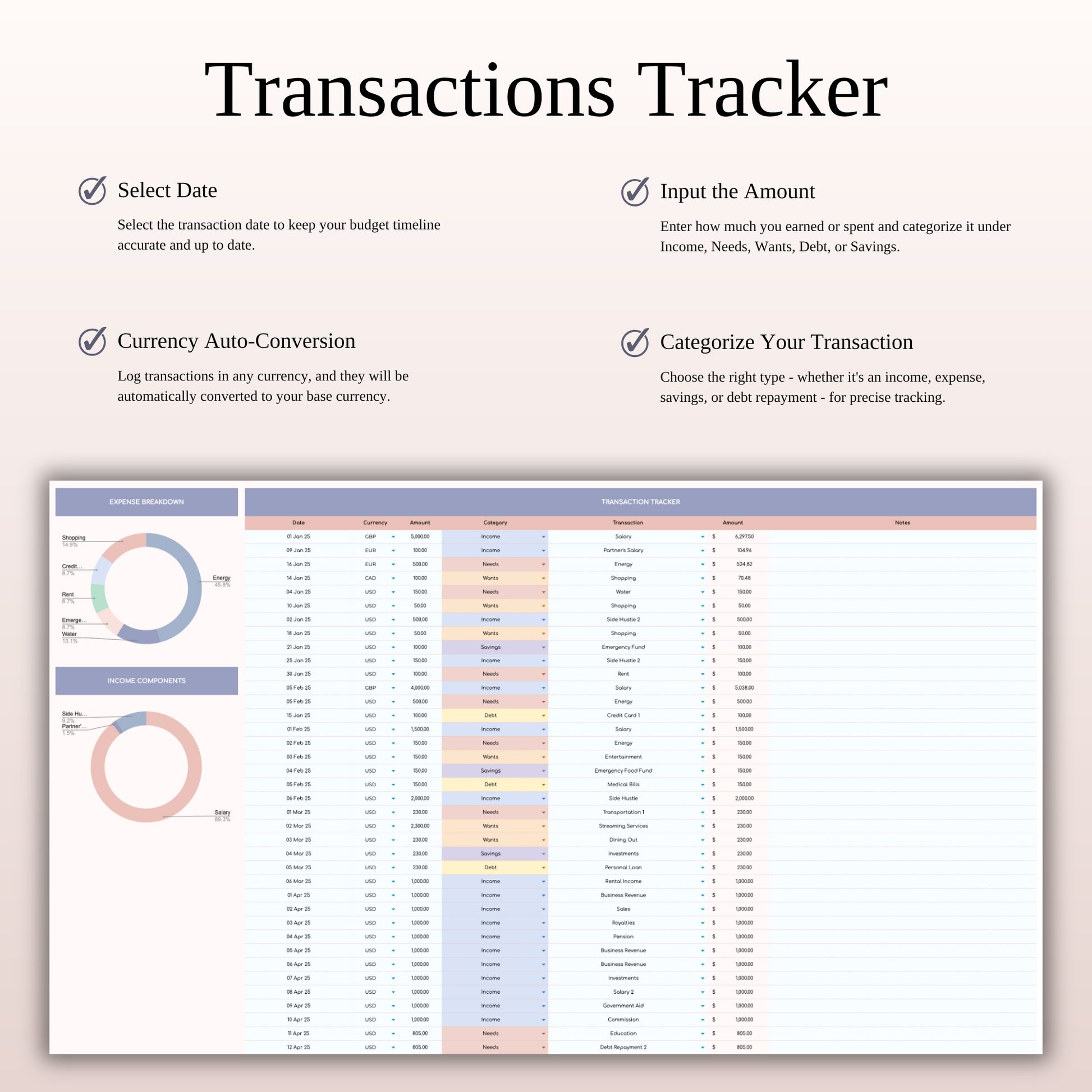 50/30/15/5 Budget Spreadsheet Template | Excel & Google Sheets Keyzai