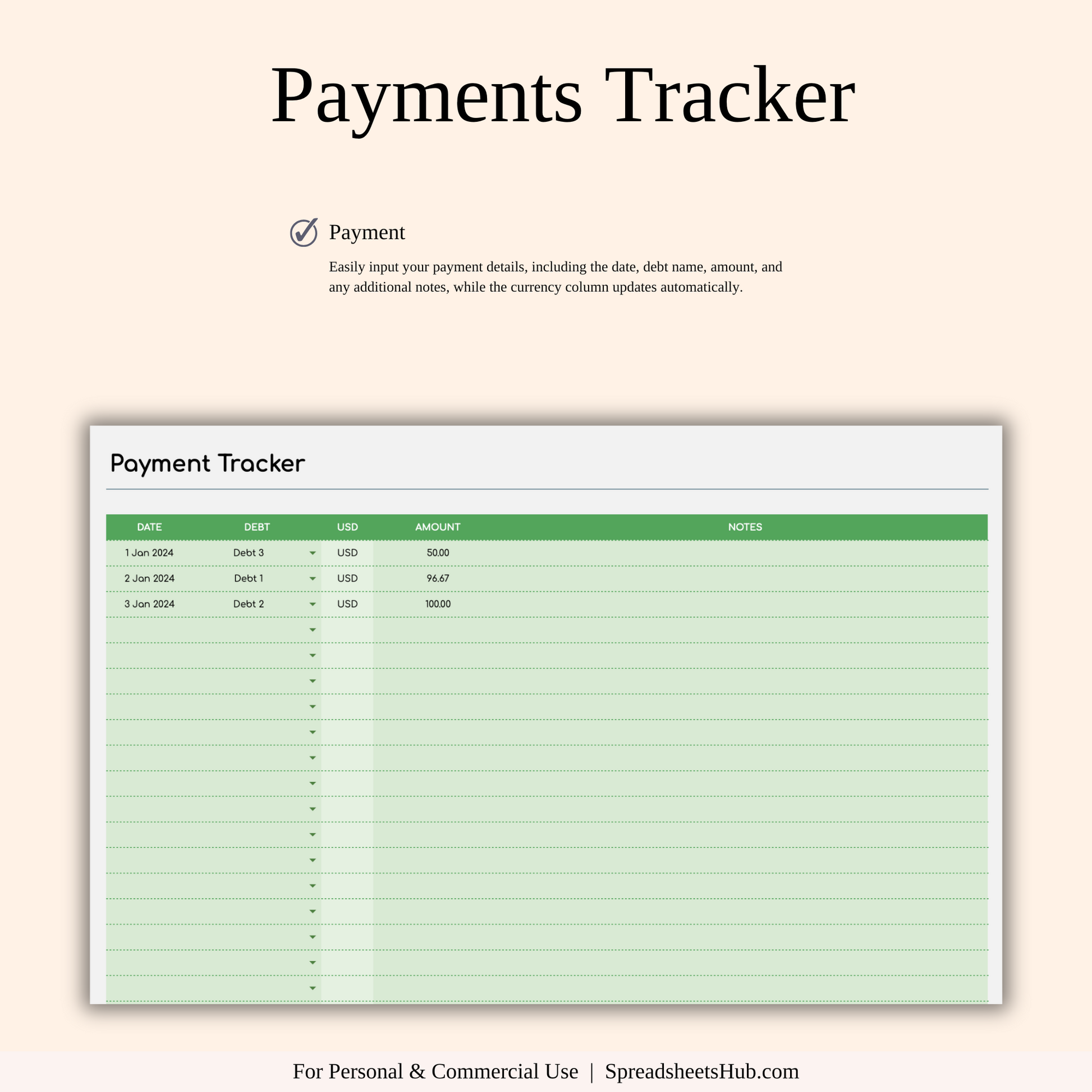 PLR - Debt Snowball Calculator Template (Green Theme) Keyzai