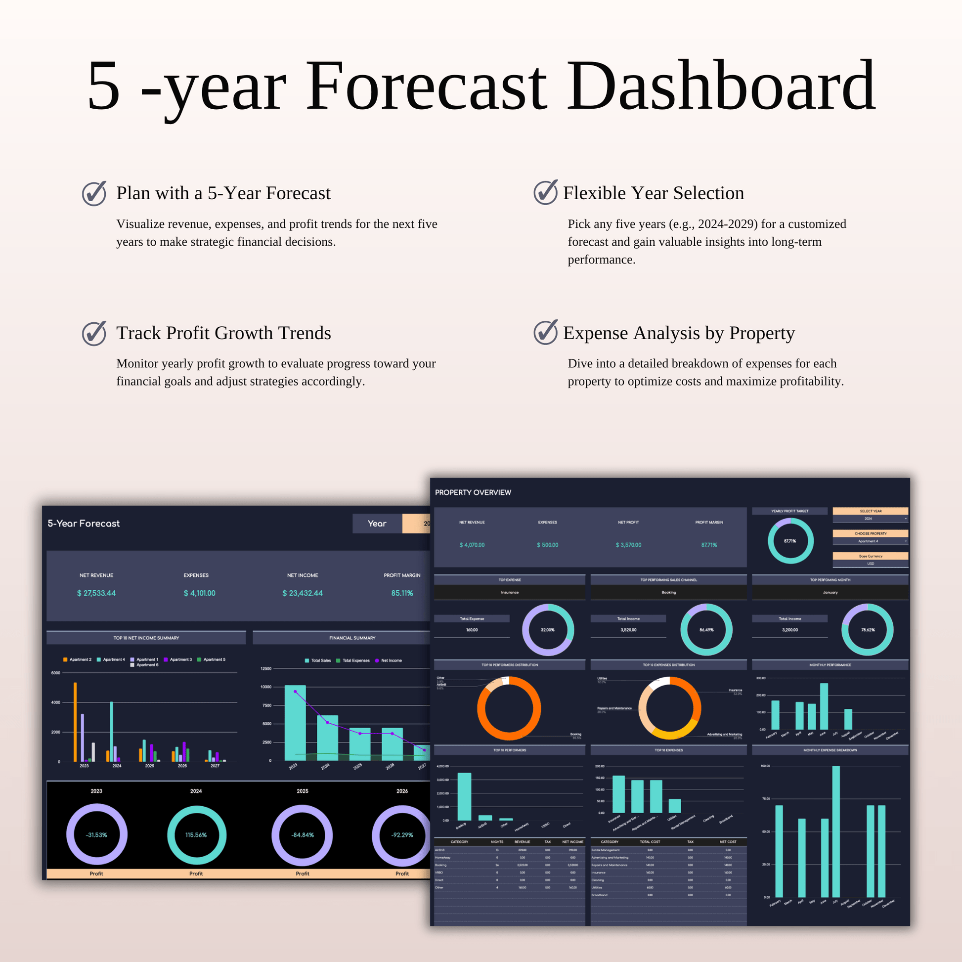 Zillow Bookkeeping Tracker | Excel & Google Sheets Template (Dark Theme) Keyzai