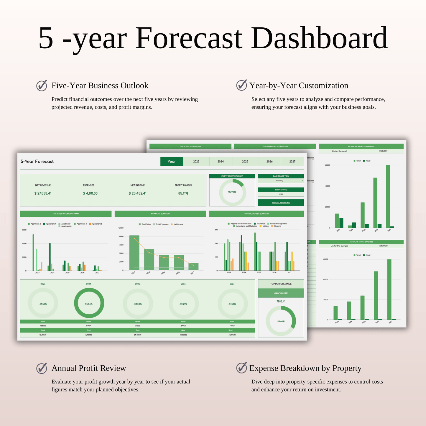 Rental Property Bookkeeping Tracker | Excel & Google Sheets Template (Green Theme) Keyzai
