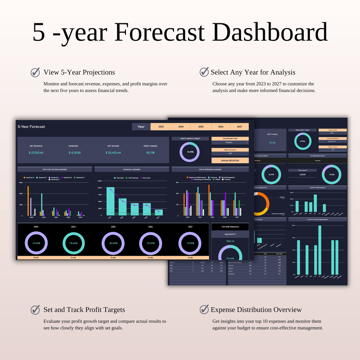 Ultimate Tool for Host Airbnb | Income & Expense Tracker Template (Dark Theme) Keyzai