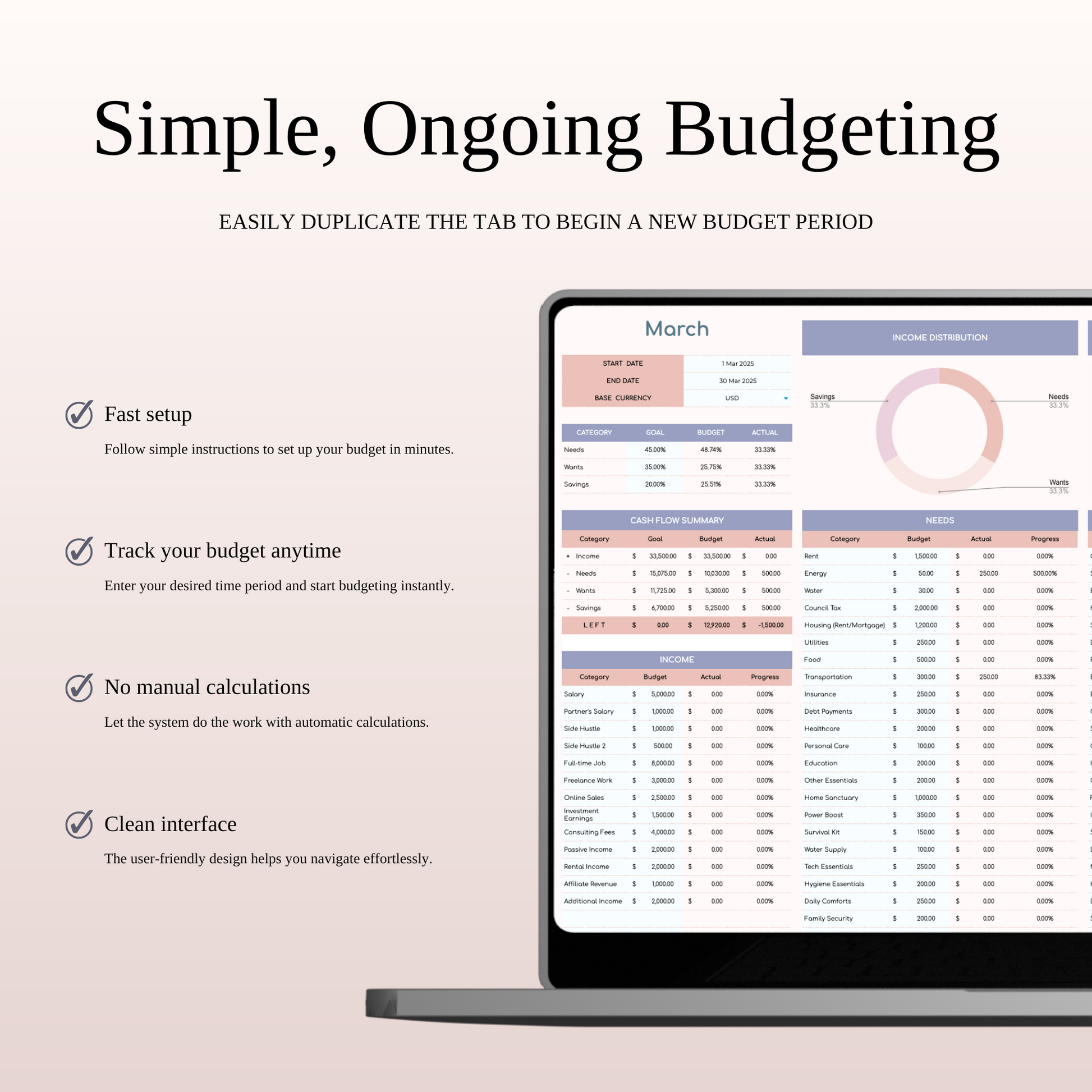 45/35/20 Budget Spreadsheet Template | Excel & Google Sheets Keyzai
