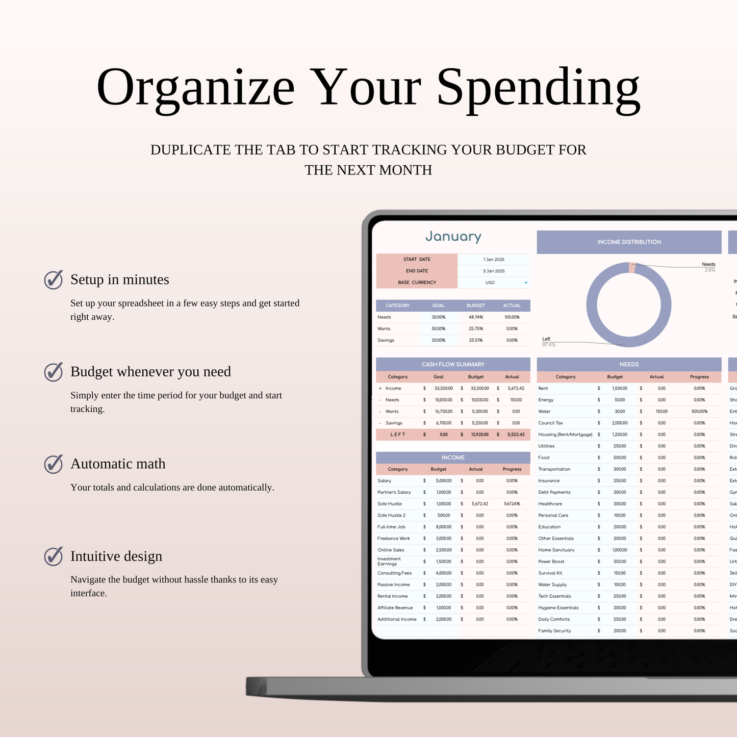 30/50/20 Budget Spreadsheet Template | Excel & Google Sheets Keyzai
