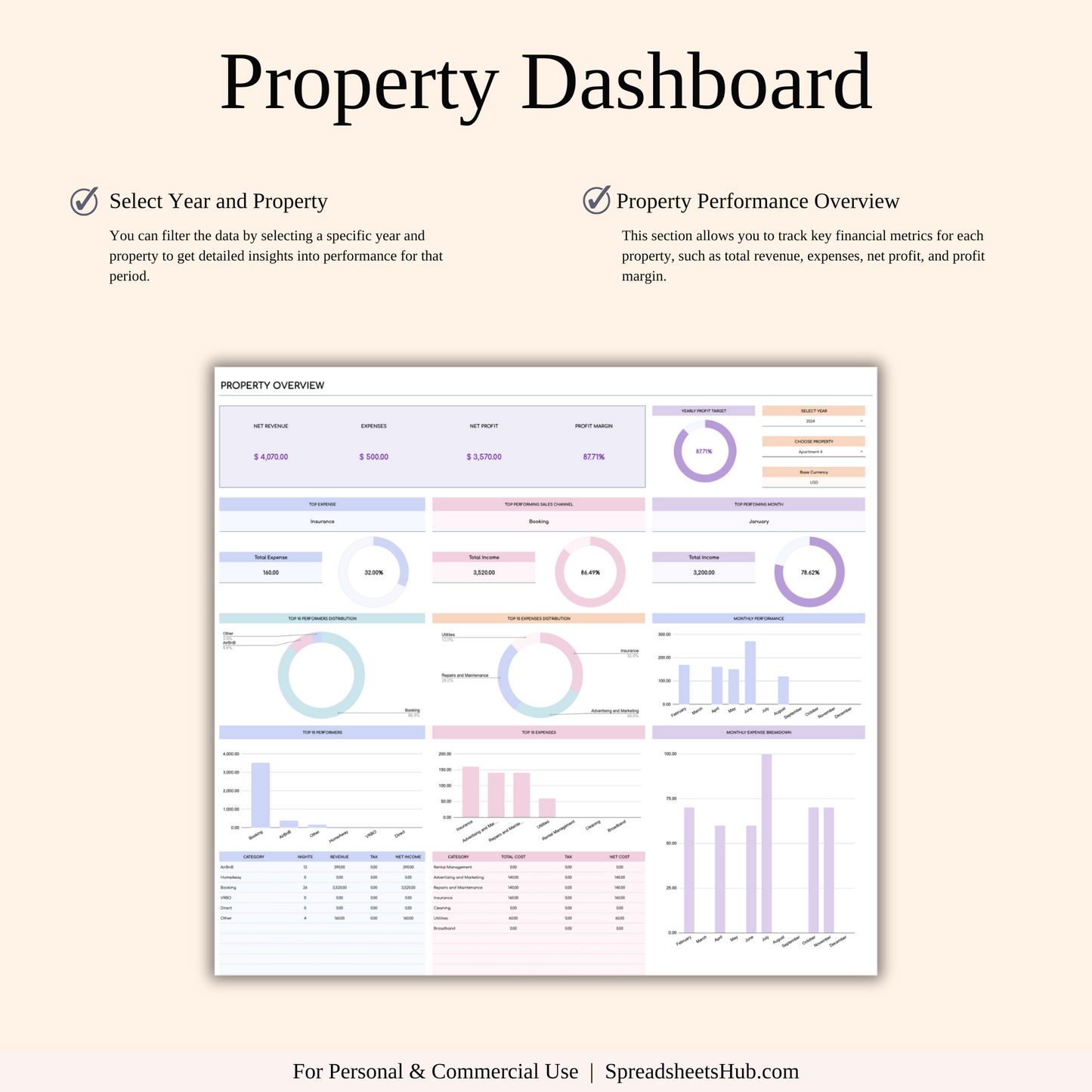 PLR - Airbnb Property Management Tracker (Rainbow Theme) Keyzai