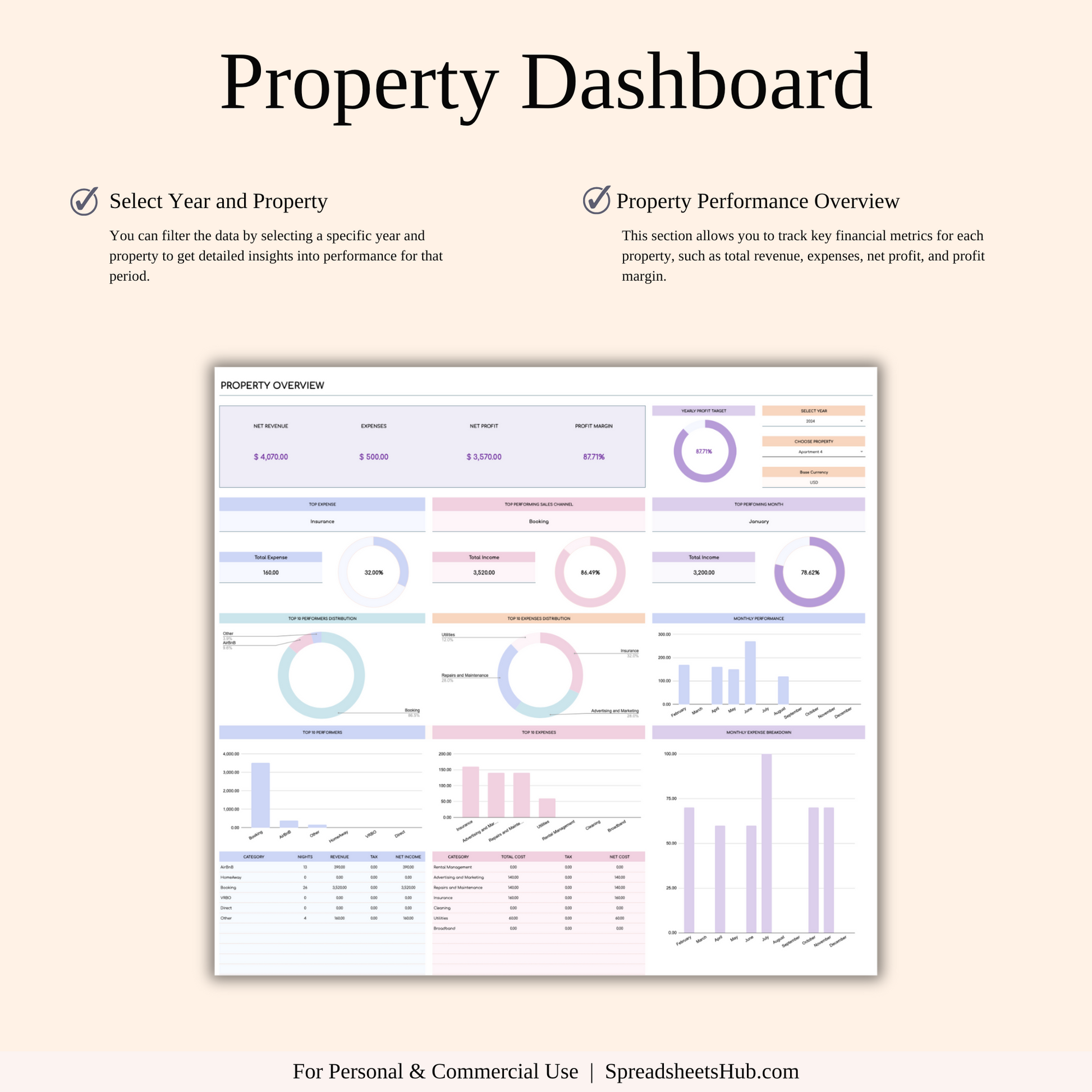 PLR - Airbnb Property Management Tracker (Rainbow Theme) Keyzai